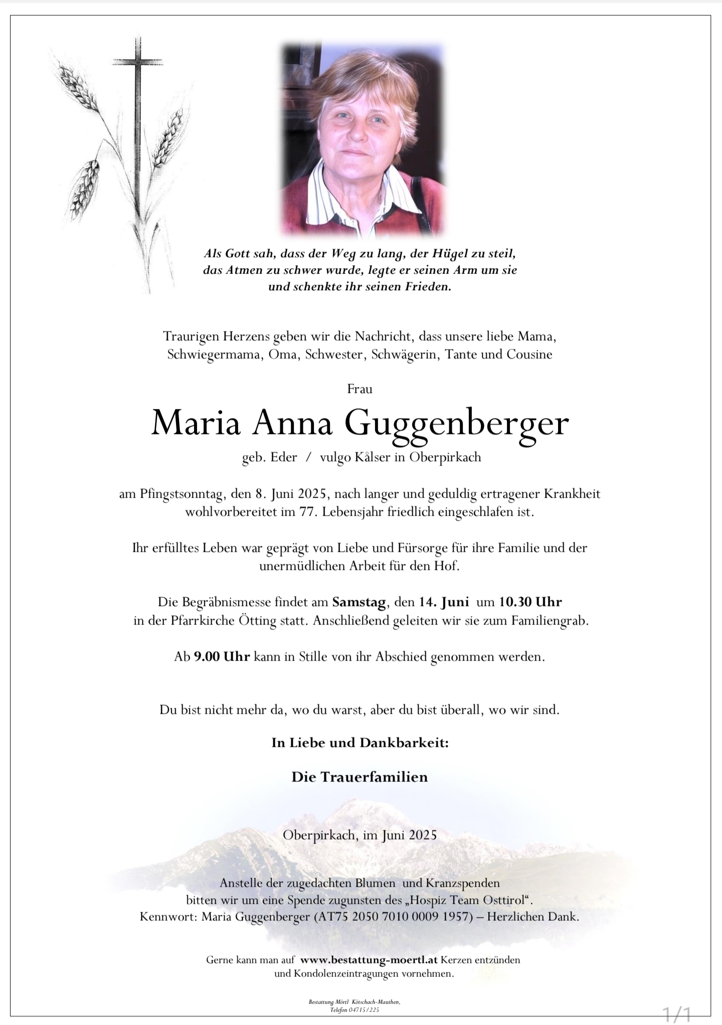 Traueranzeige von Maria Anna Guggenberger