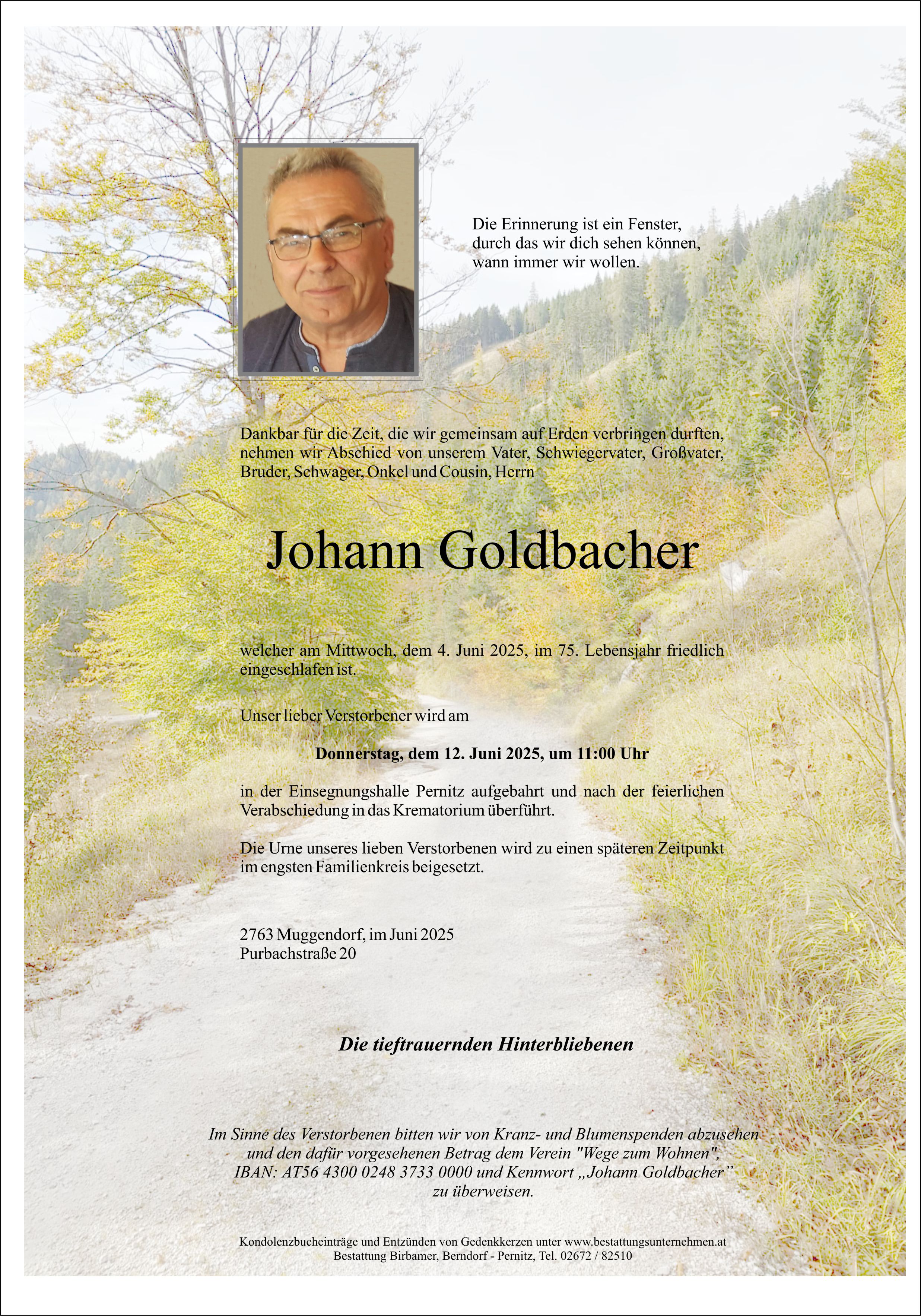Traueranzeige von Johann Goldbacher