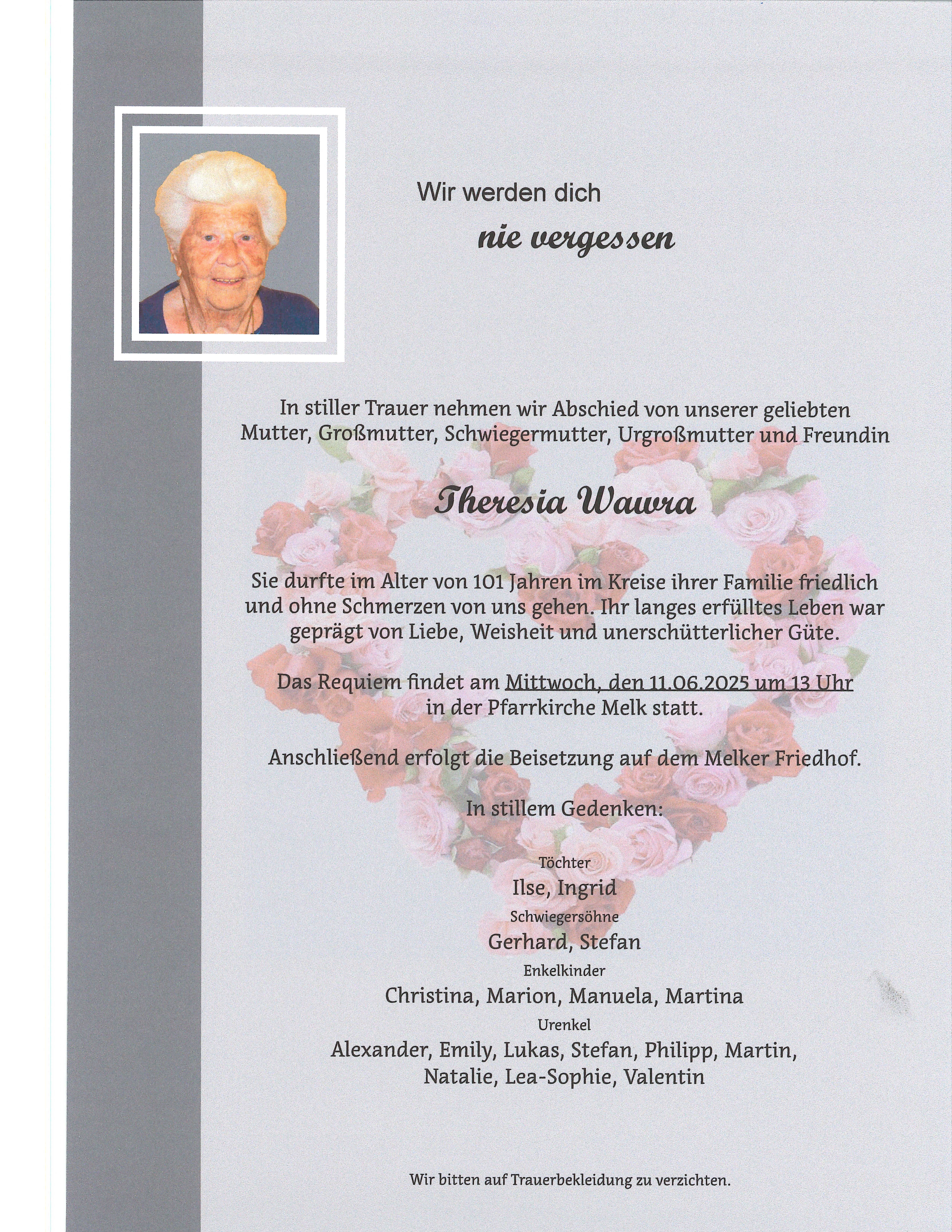 Traueranzeige von Theresia Wawra