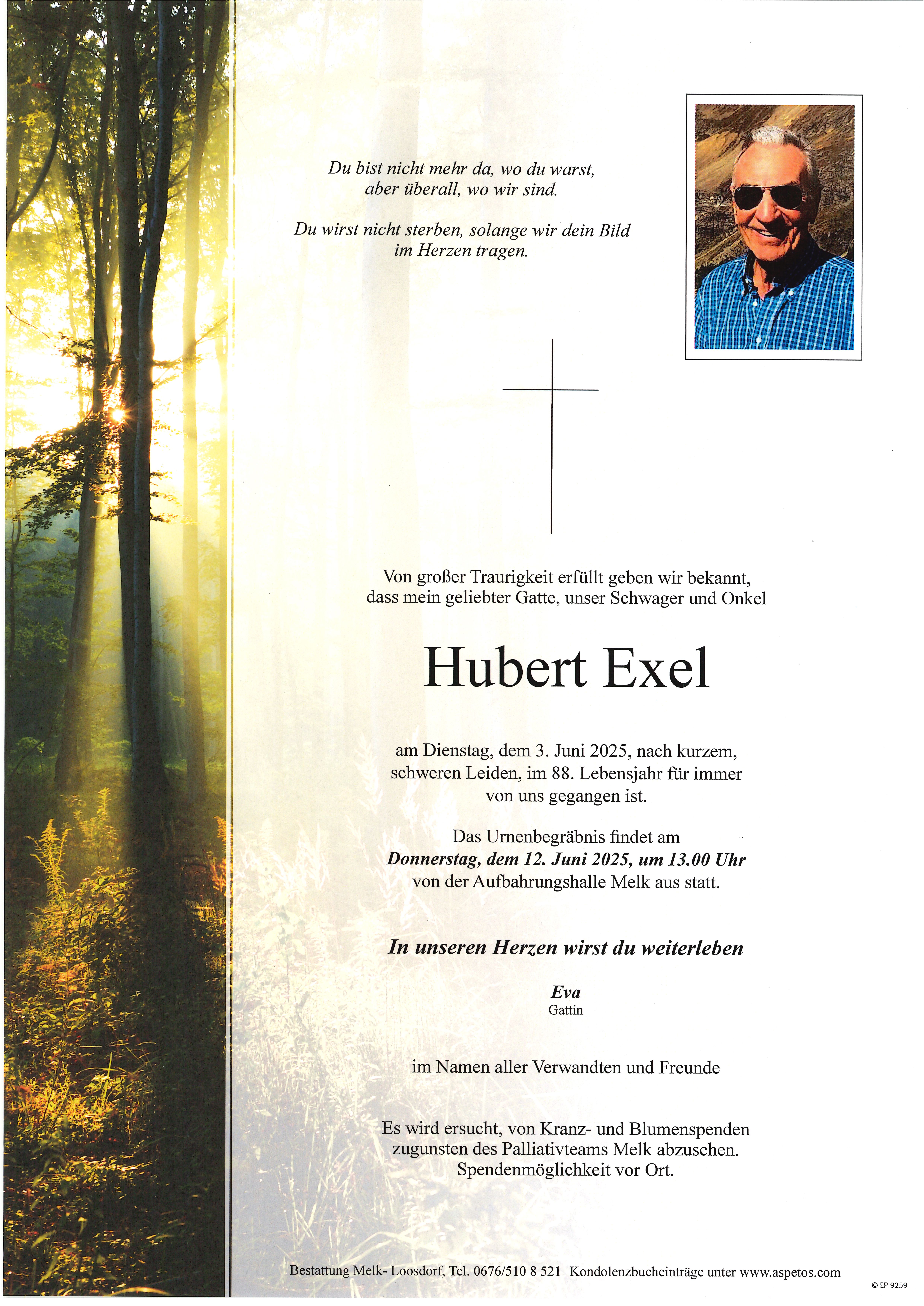 Traueranzeige von Hubert Exel