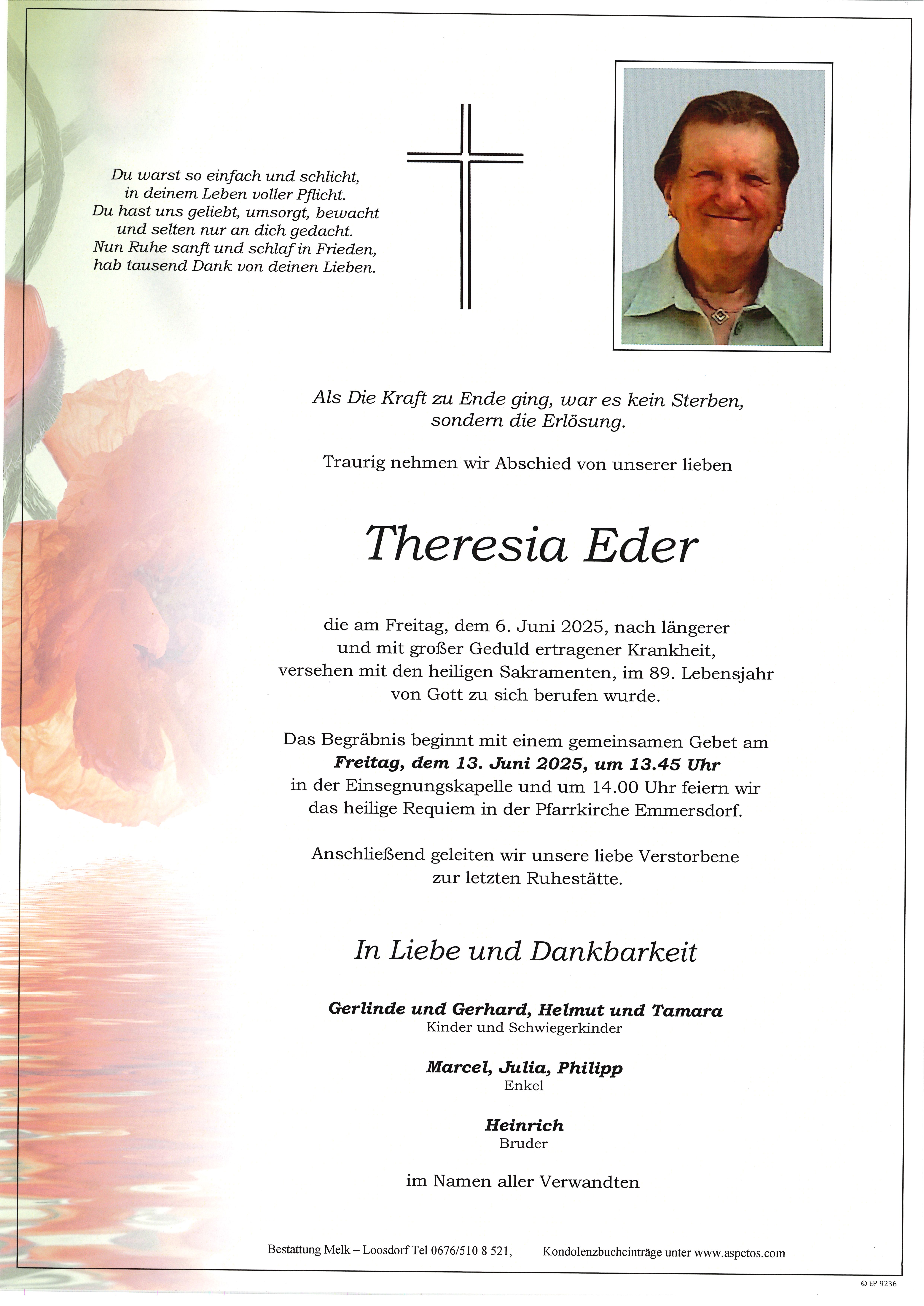 Traueranzeige von Theresia Eder