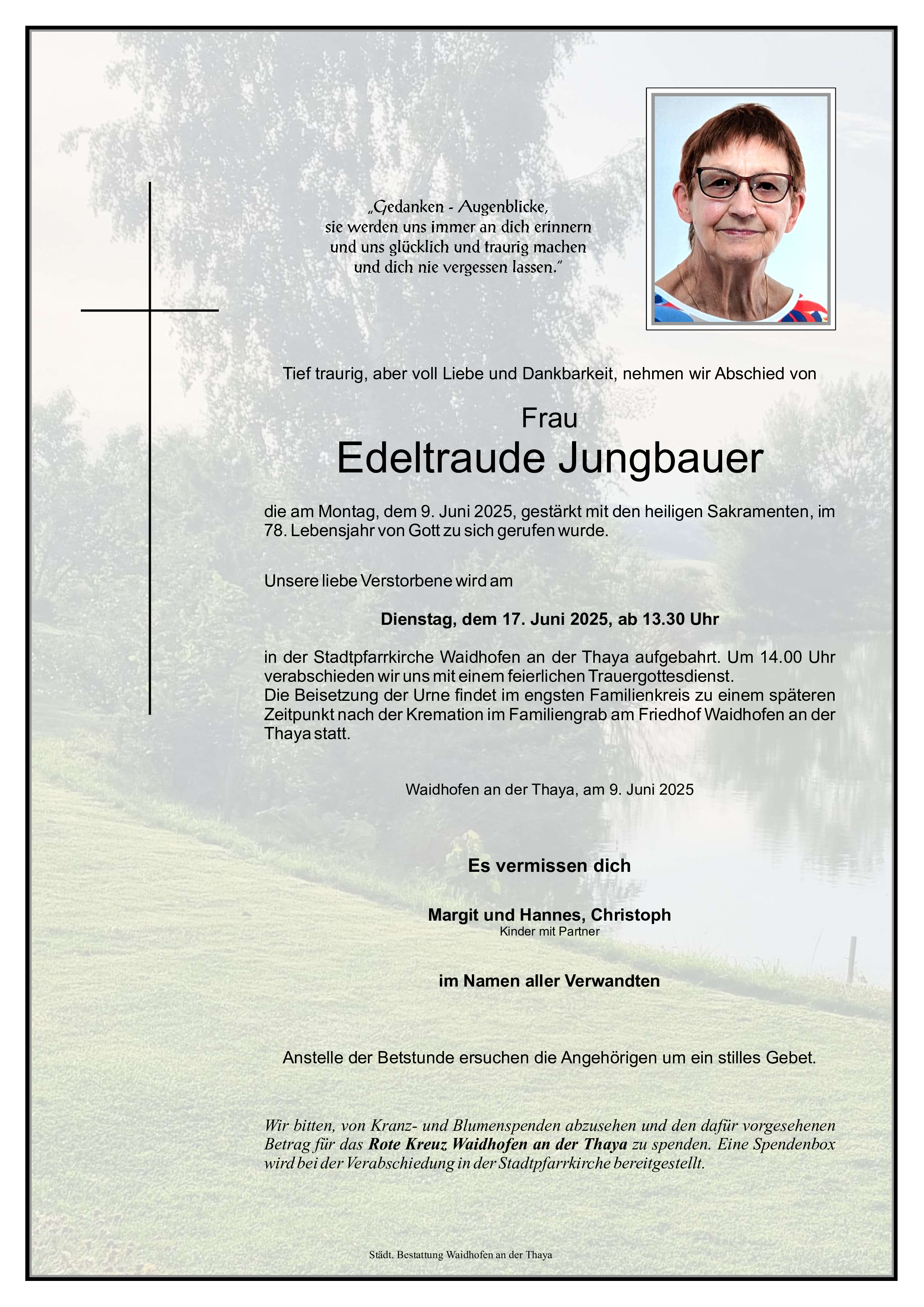 Traueranzeige von Edeltraude Jungbauer