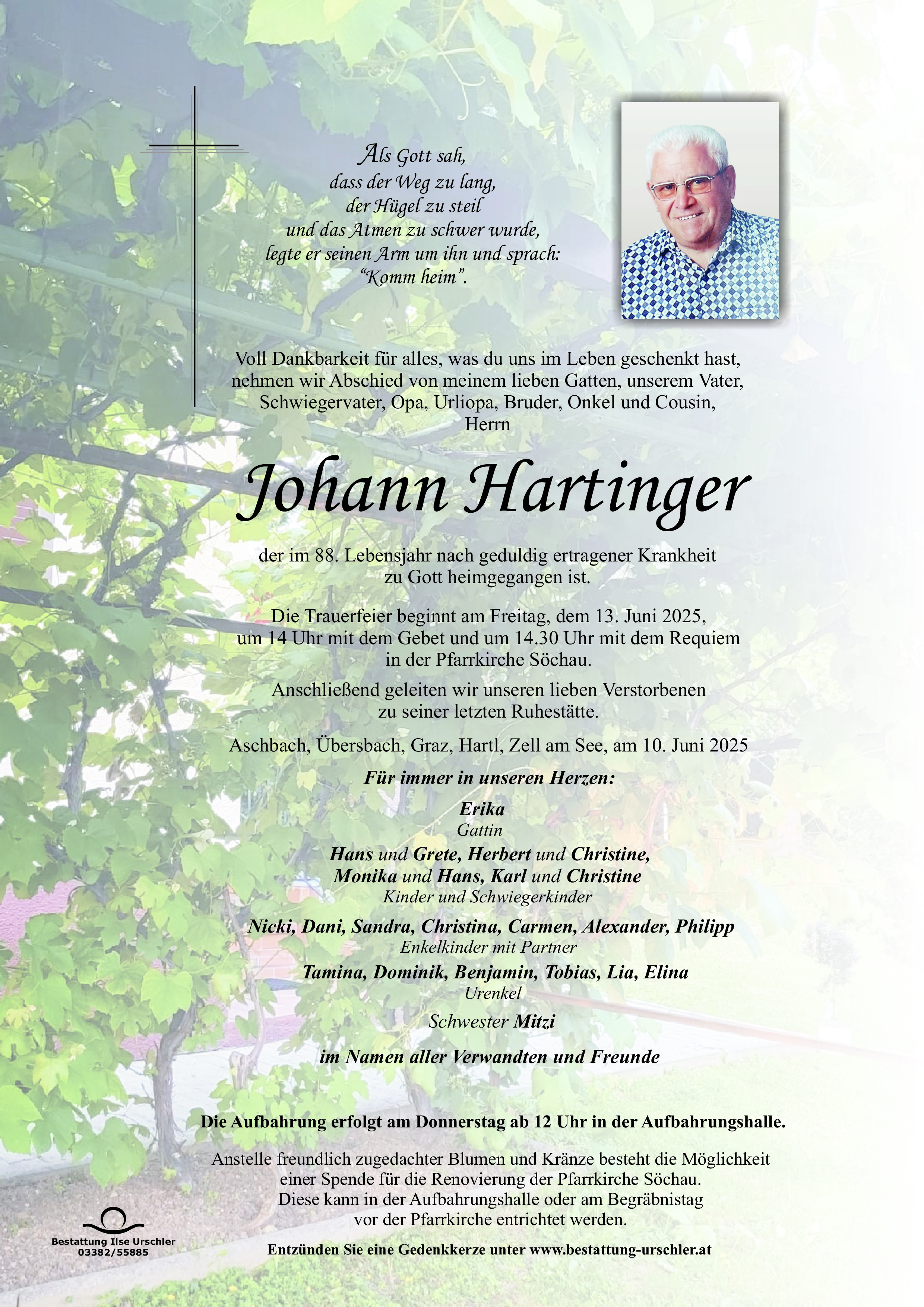 Traueranzeige von Johann Hartinger
