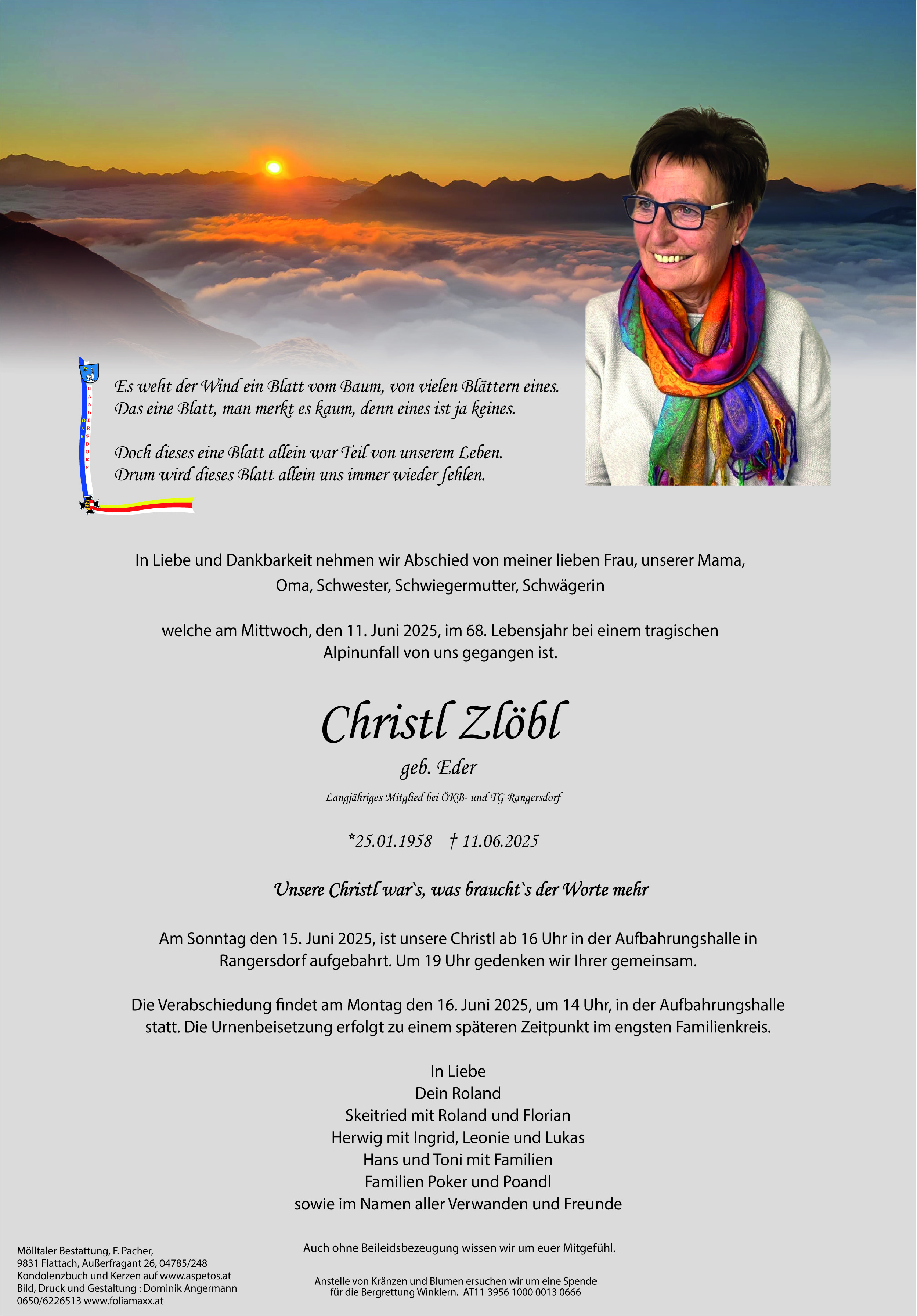 Traueranzeige von Christl Zlöbl