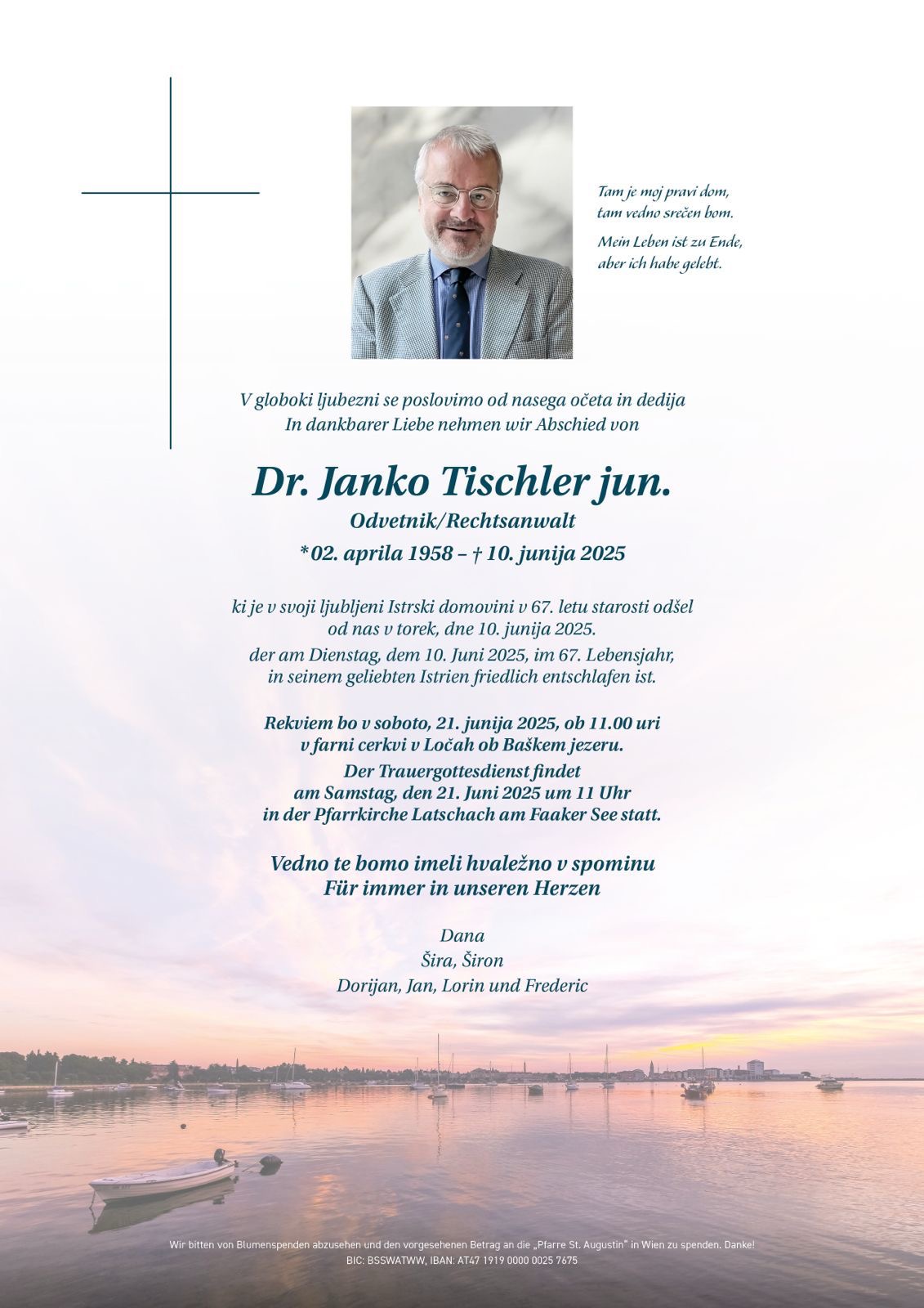 Traueranzeige von Dr. Janko Tischler jun.
