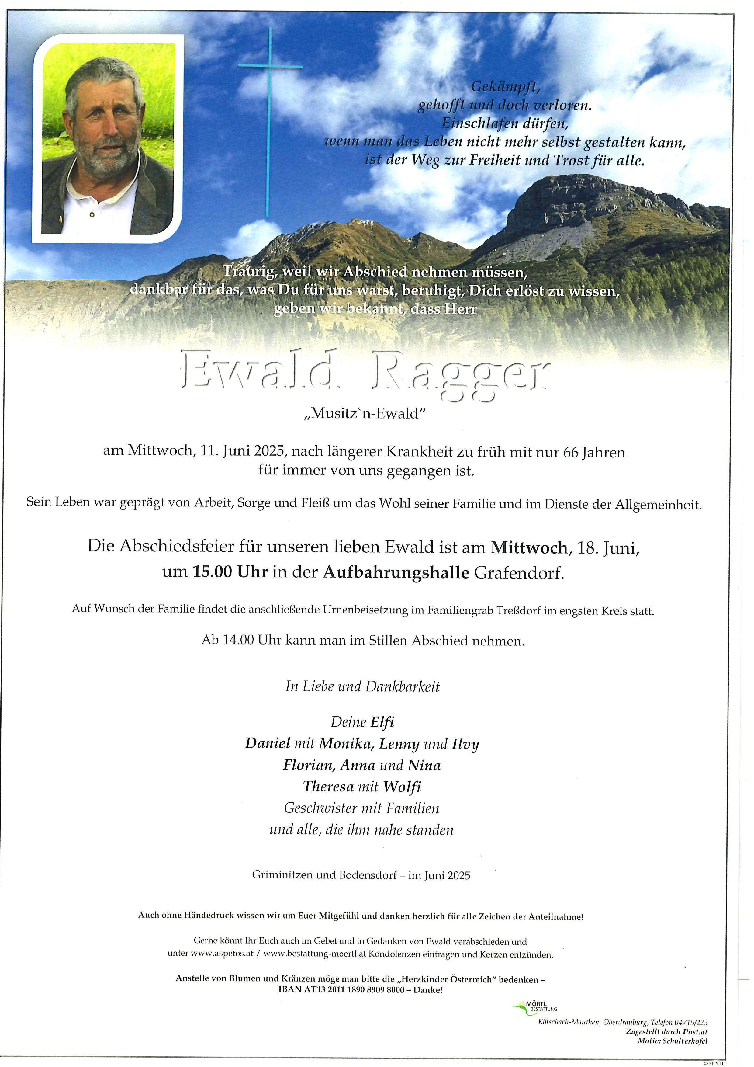 Traueranzeige von Ewald Ragger