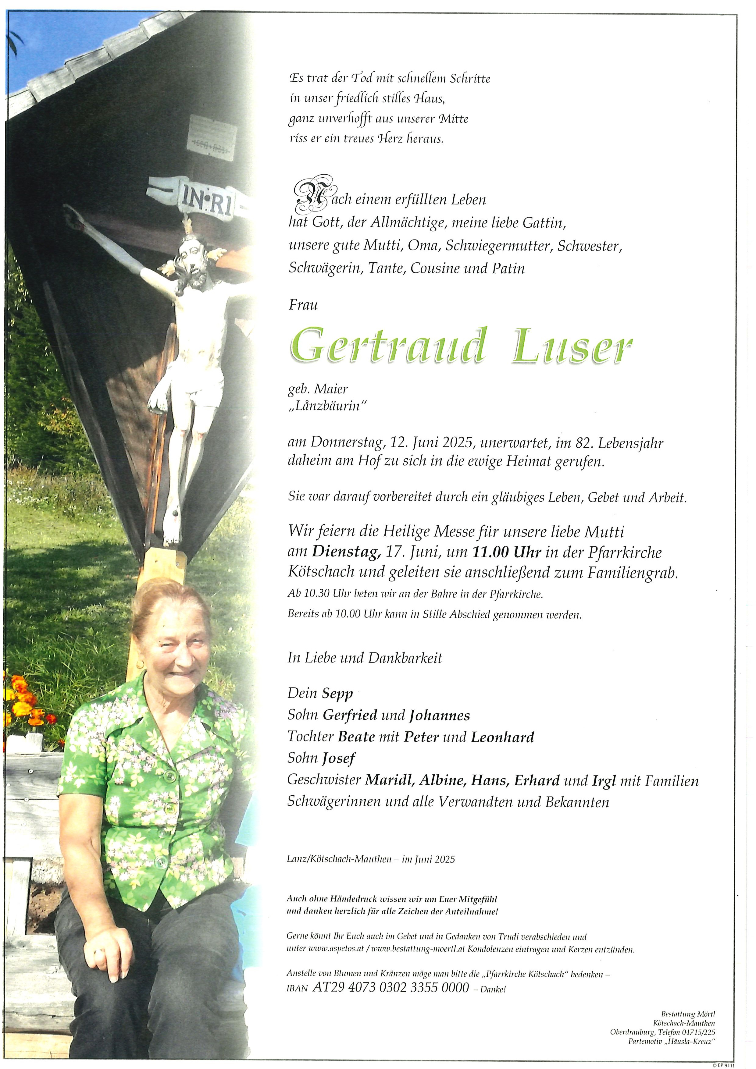 Traueranzeige von Gertraud Luser