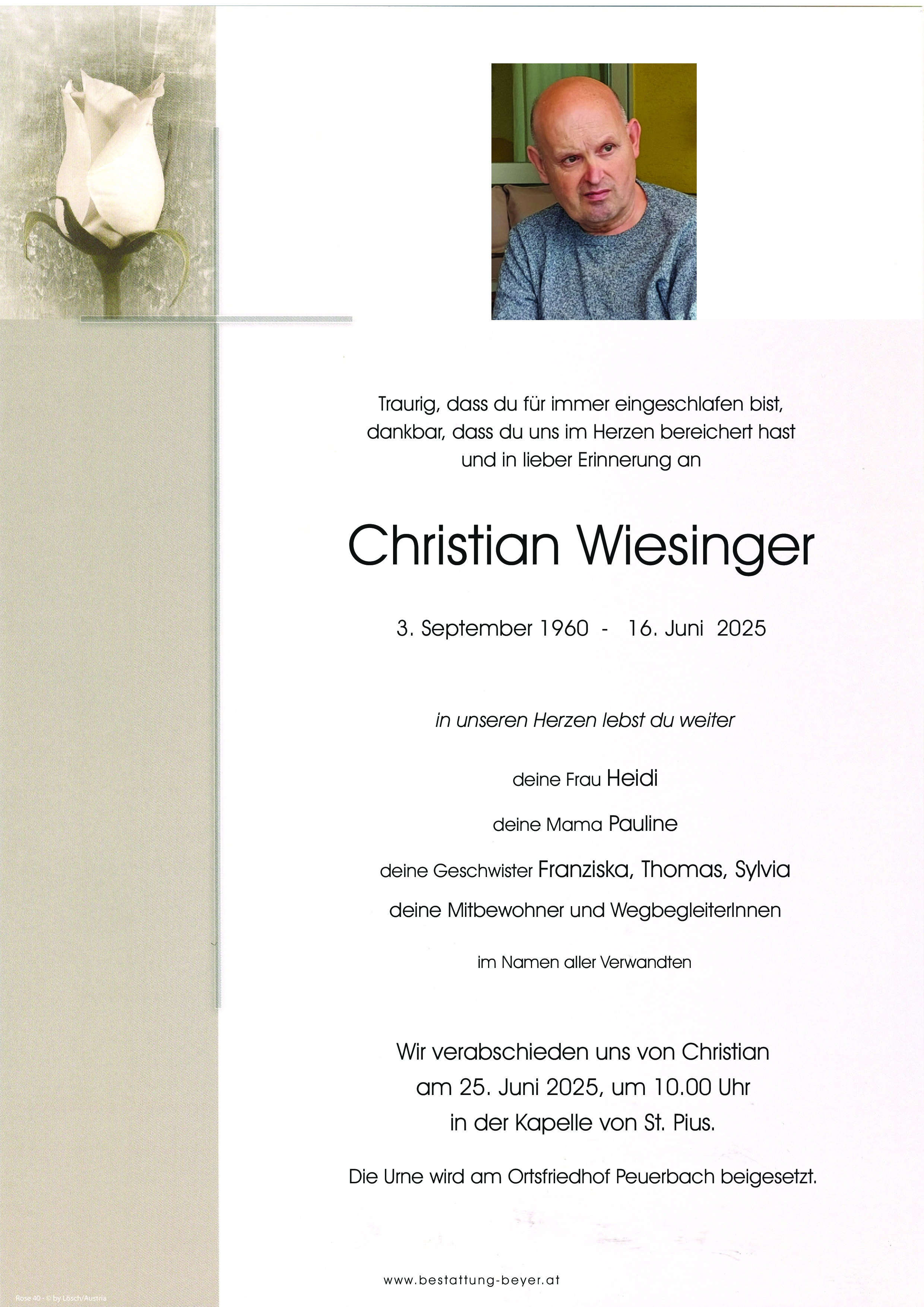Traueranzeige von Christian Wiesinger
