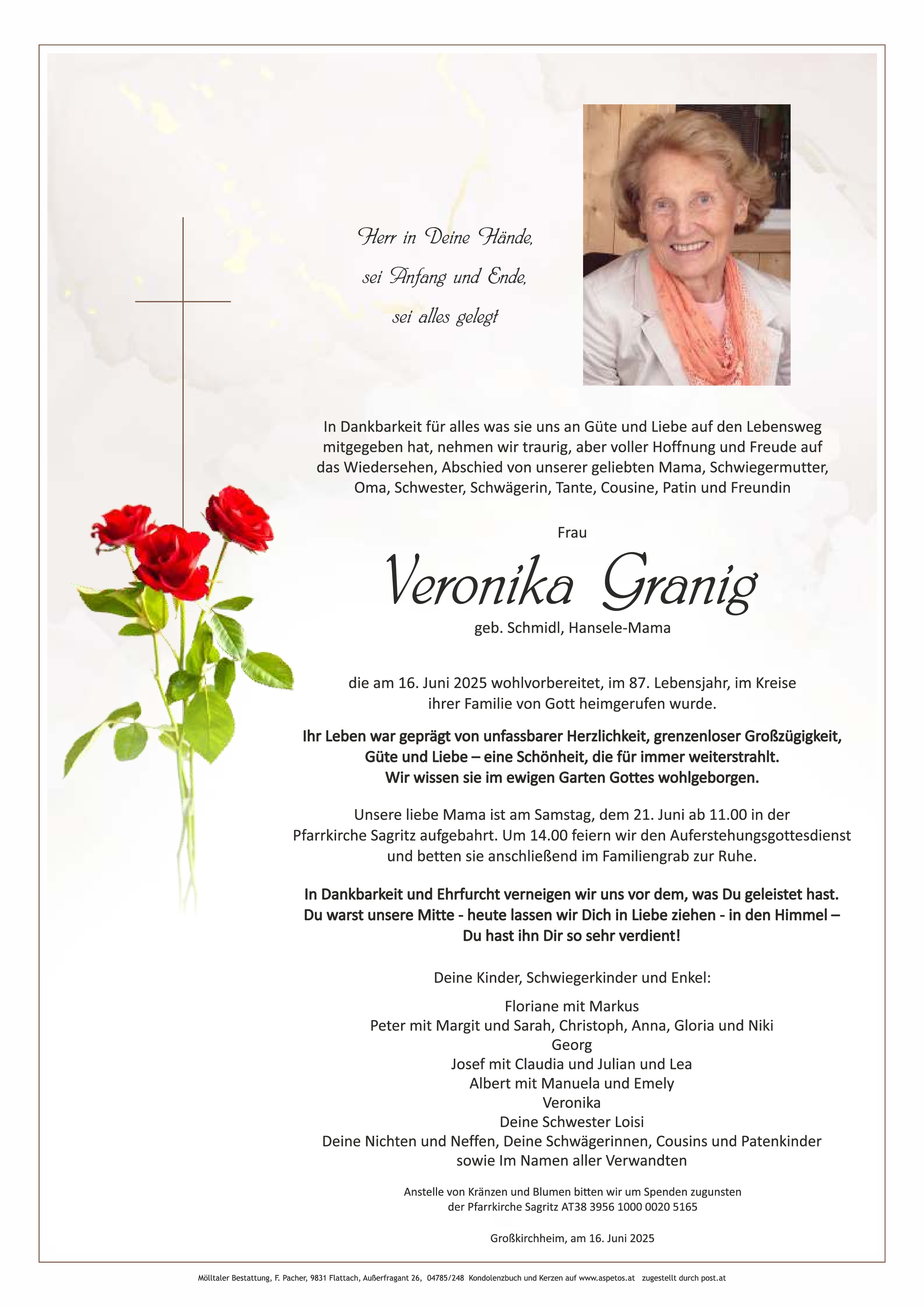 Traueranzeige von Veronika Granig