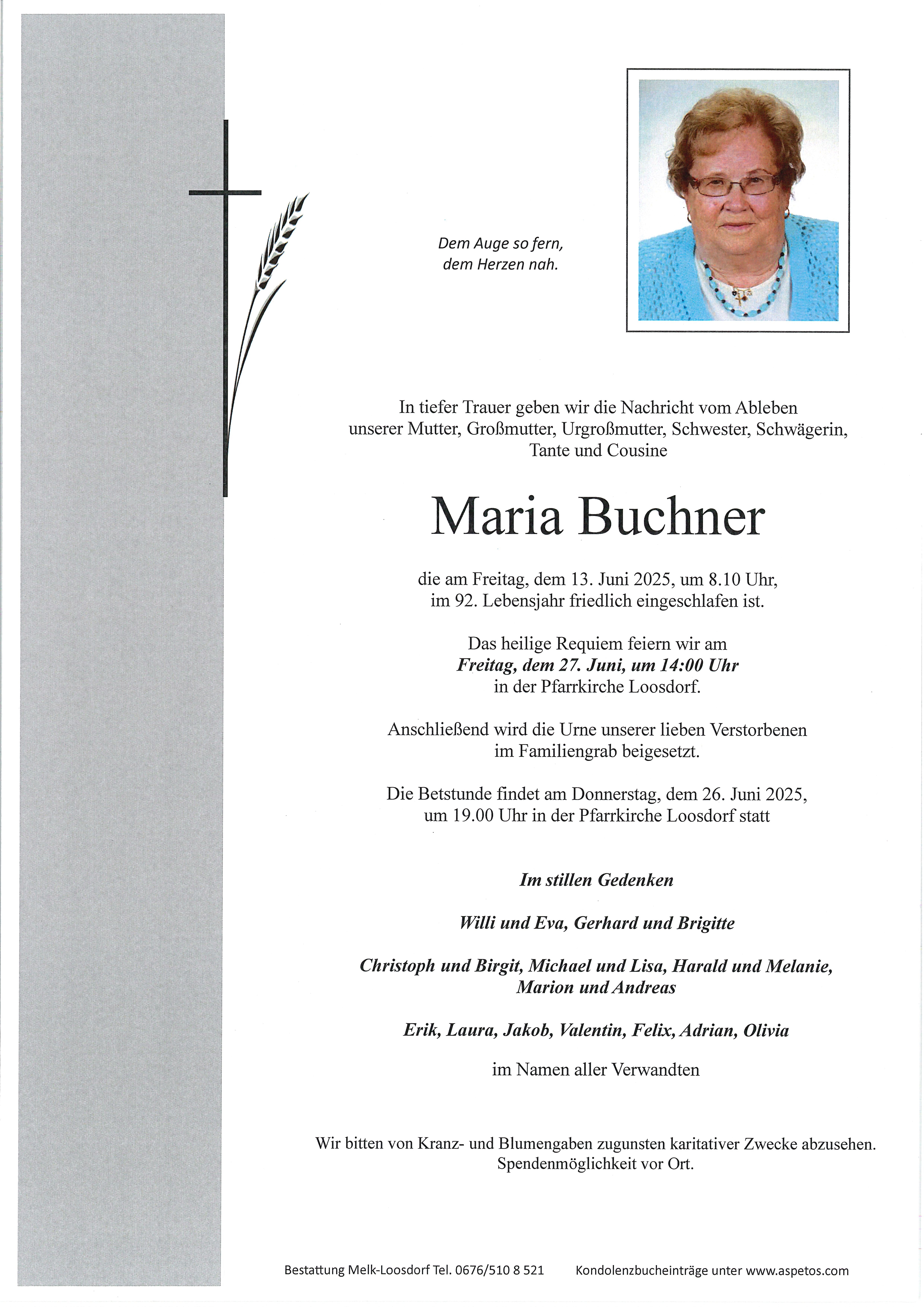 Traueranzeige von Maria Buchner