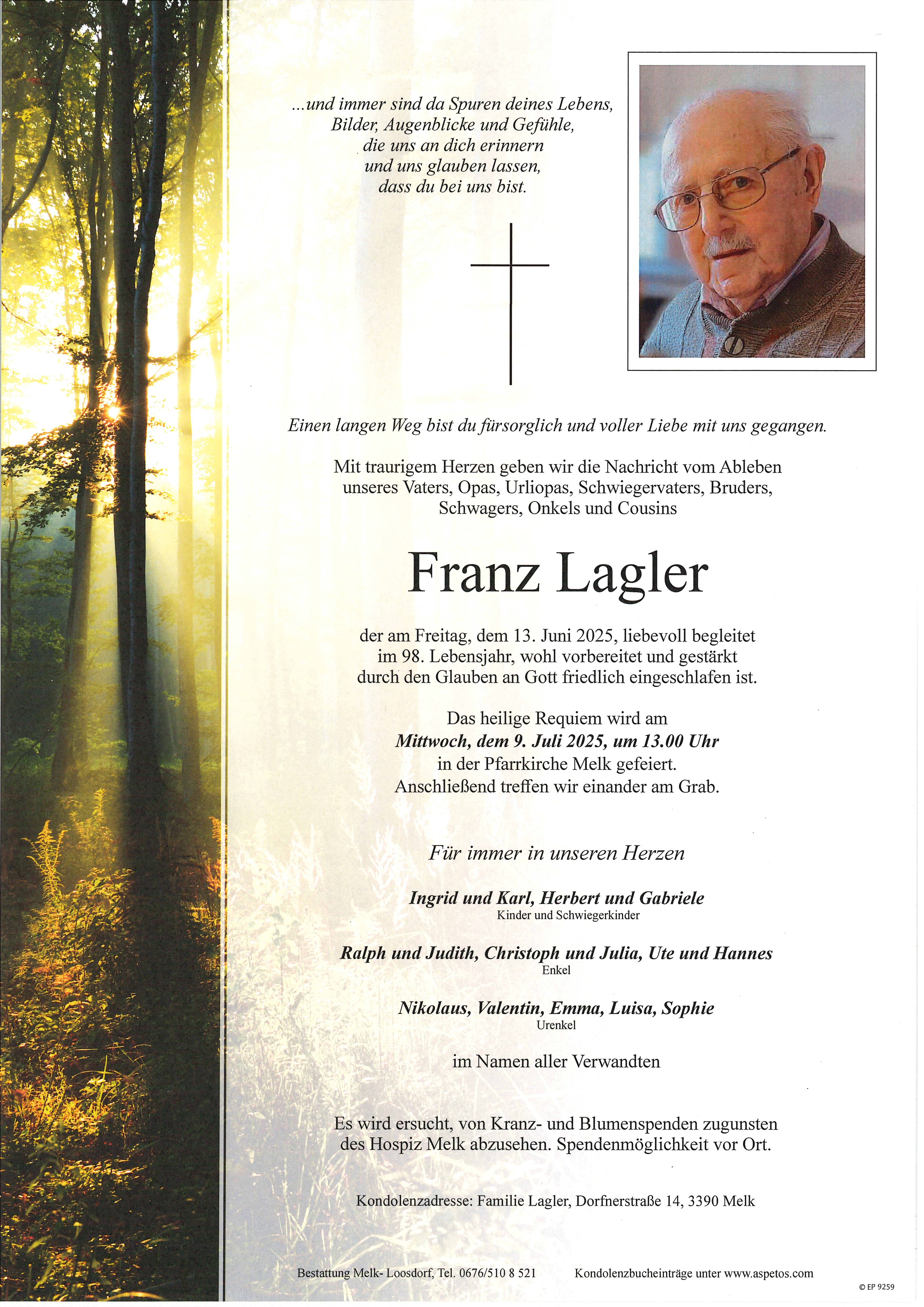 Traueranzeige von Franz Lagler