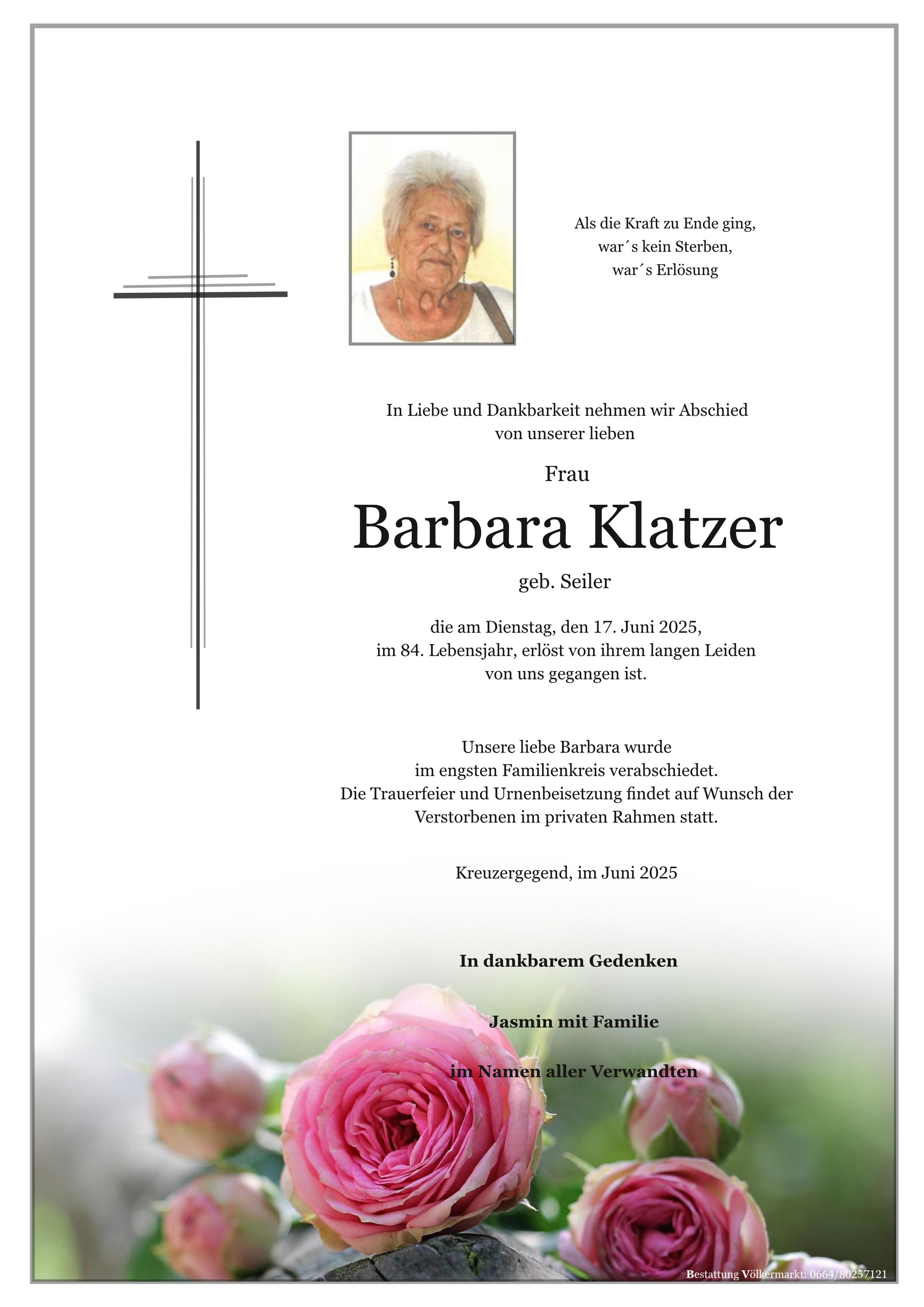 Traueranzeige von Barbara Klatzer