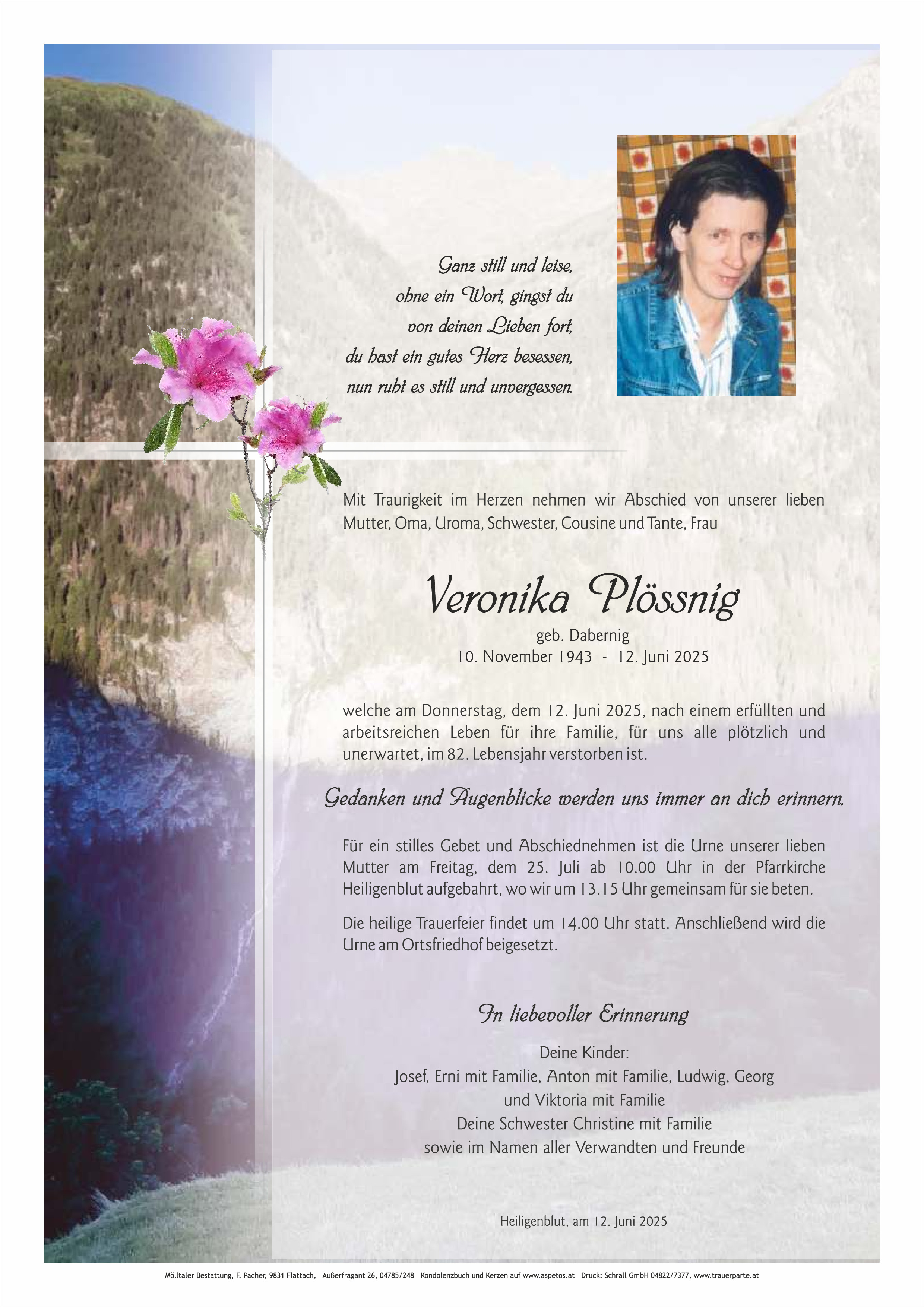 Traueranzeige von Veronika Plößnig