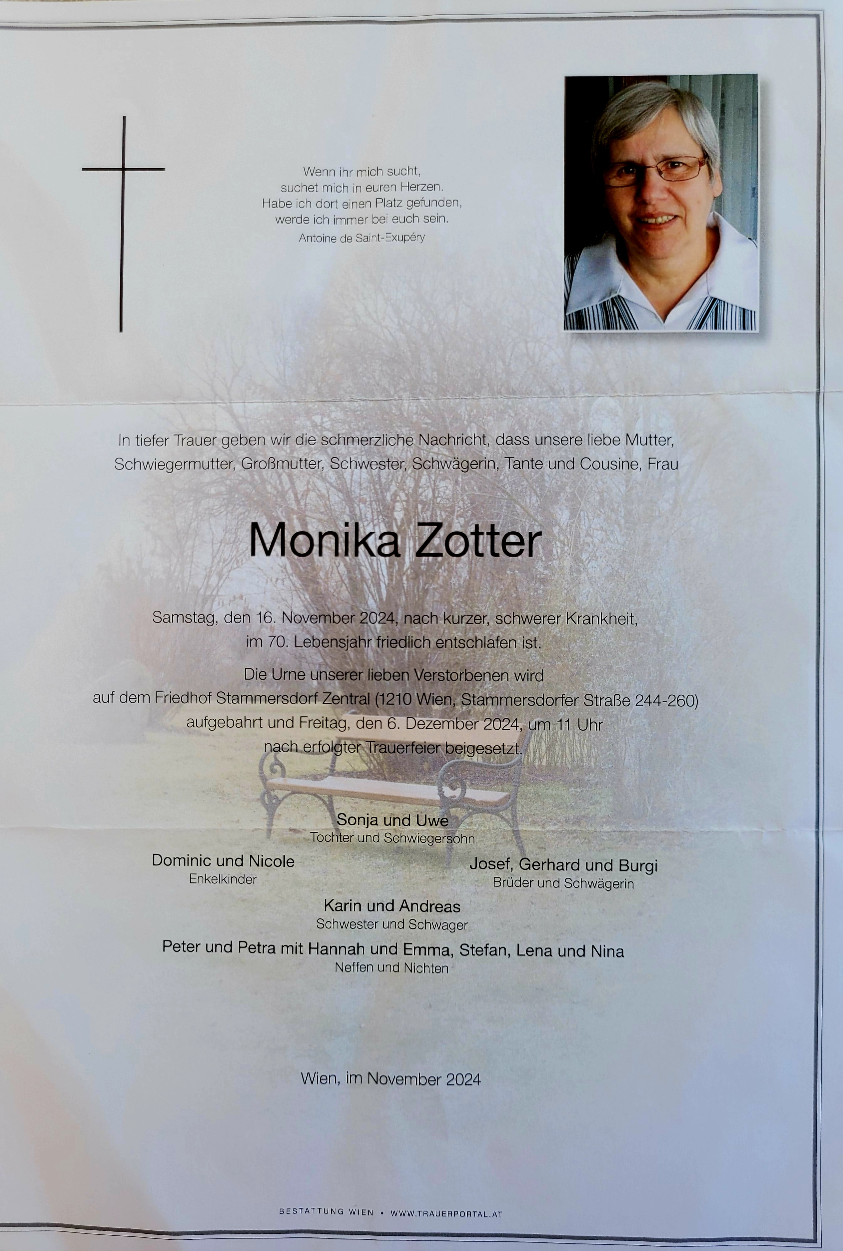 Traueranzeige von Monika Zotter