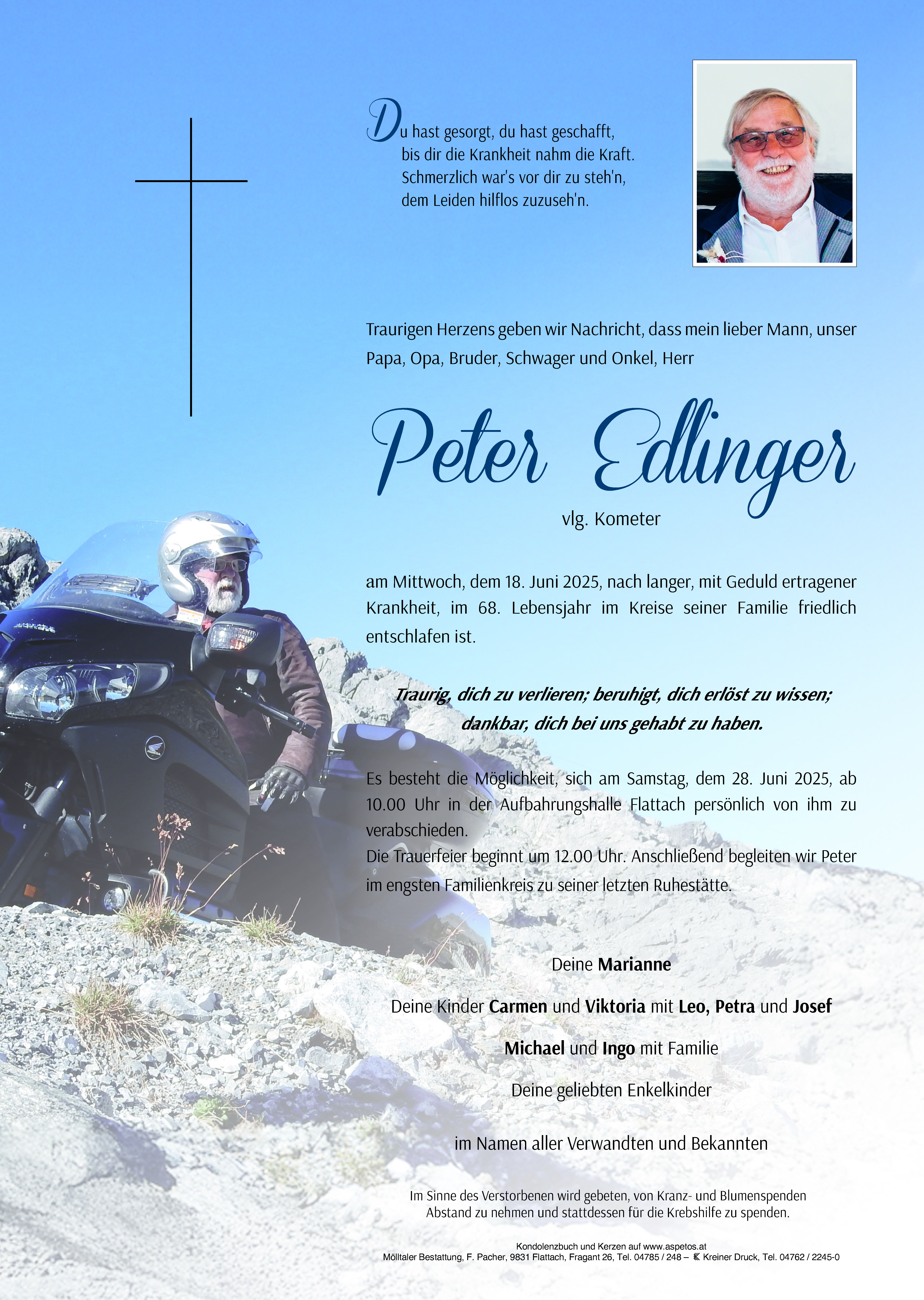 Traueranzeige von Peter Edlinger