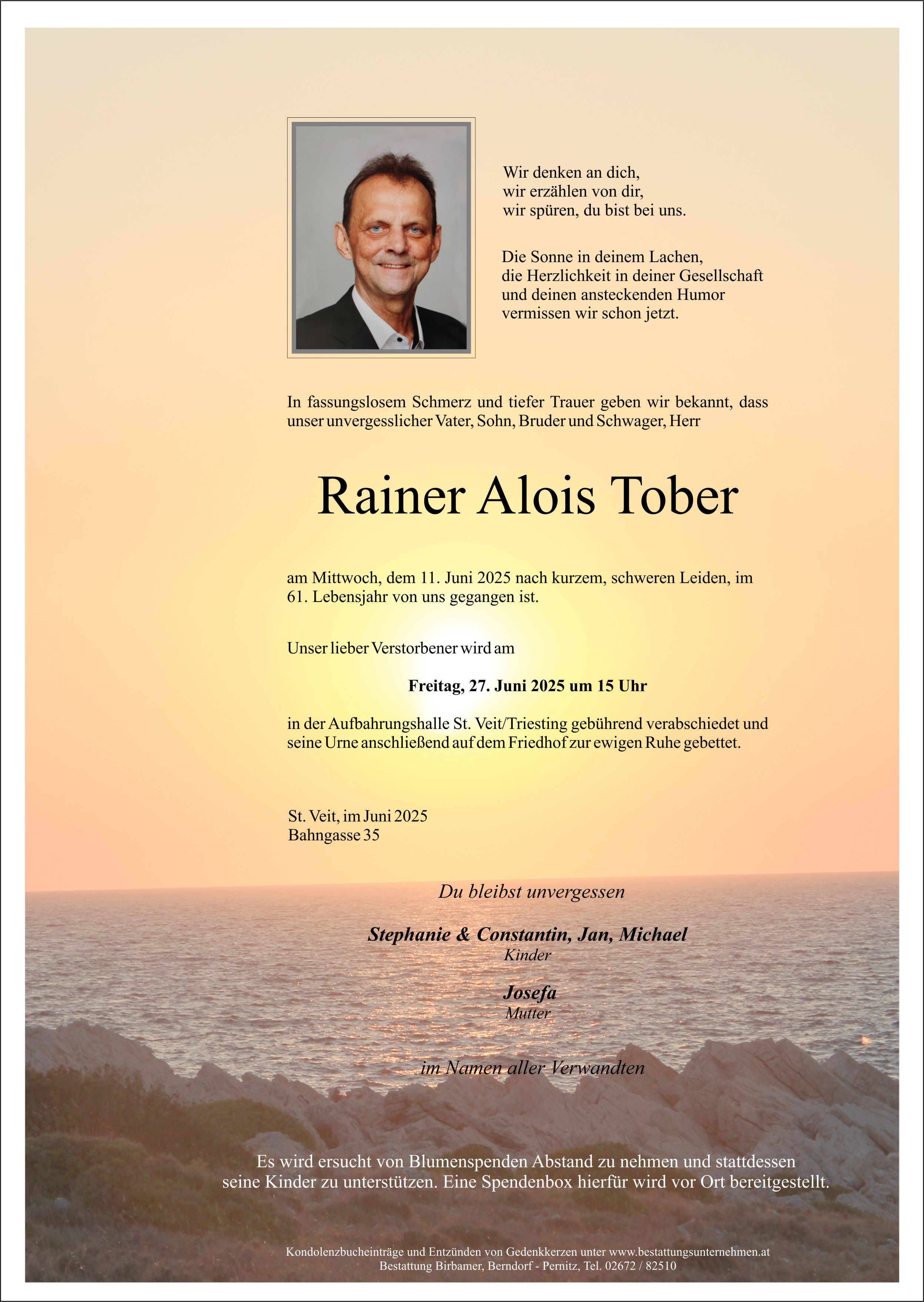 Traueranzeige von Rainer Alois Tober