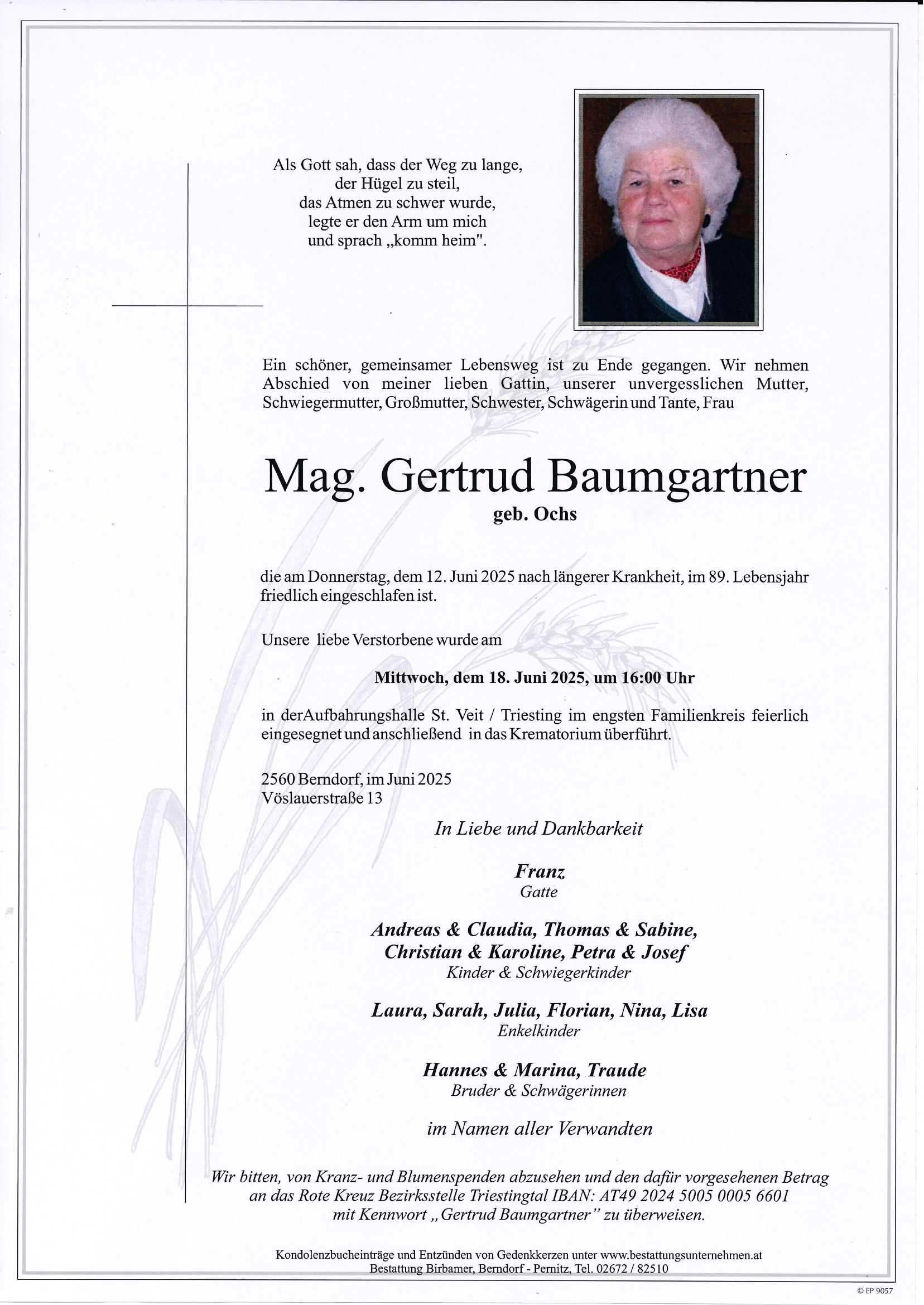 Traueranzeige von Mag. Gertrud Baumgartner