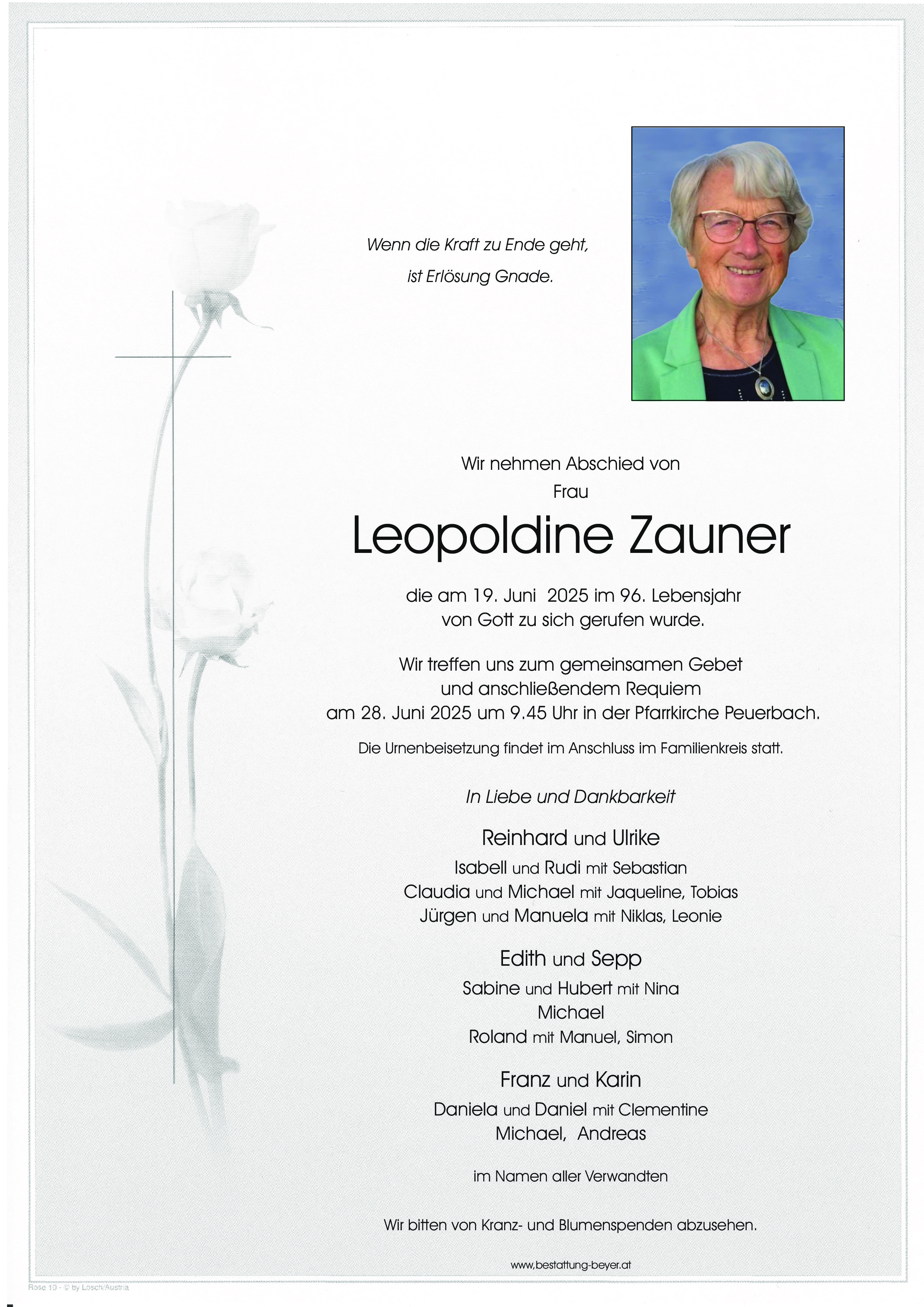 Traueranzeige von Leopoldine Zauner