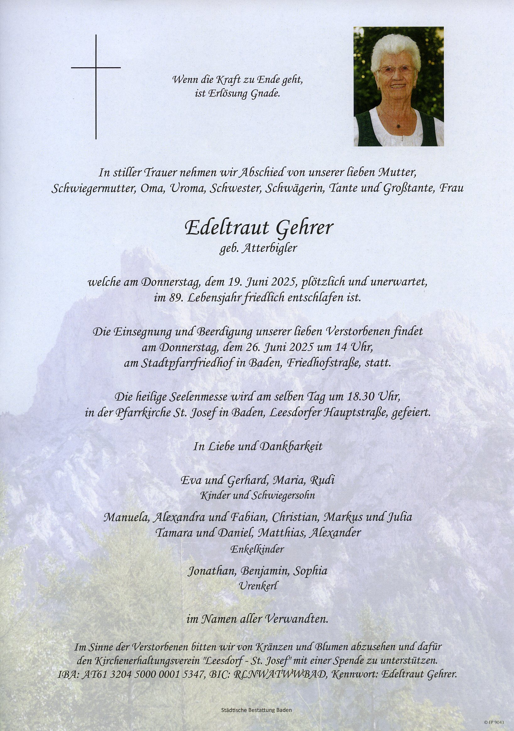 Traueranzeige von Edeltraut Gehrer