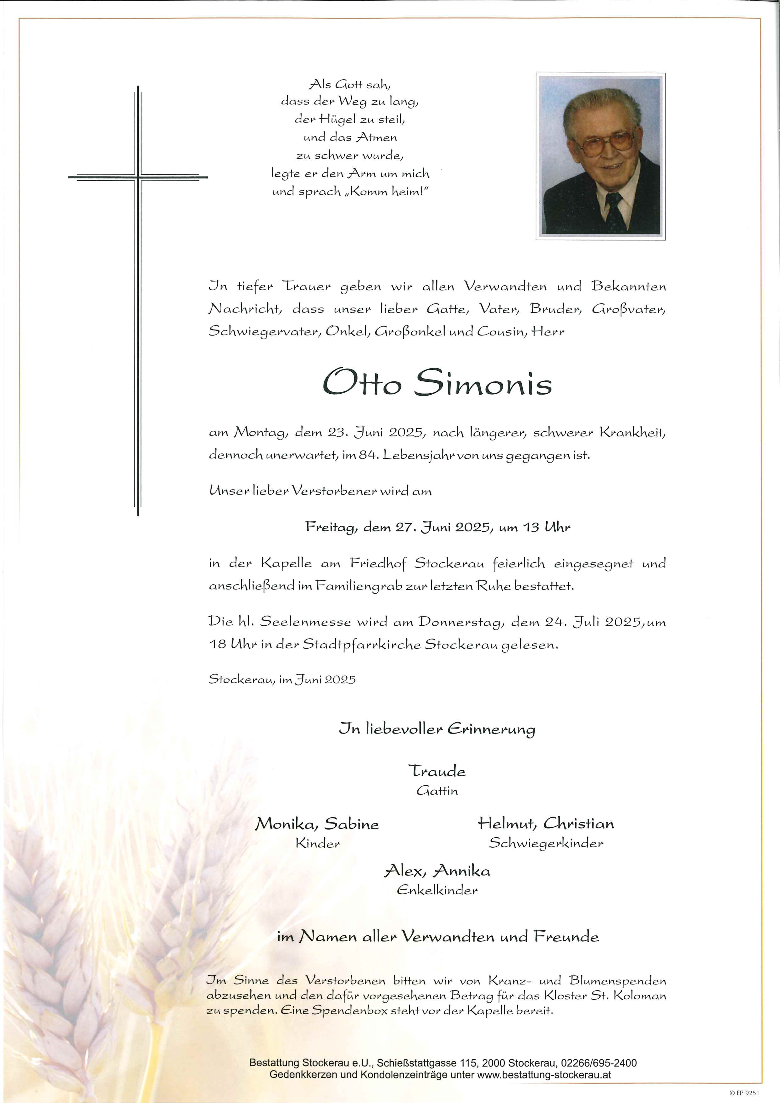 Traueranzeige von Otto Simonis