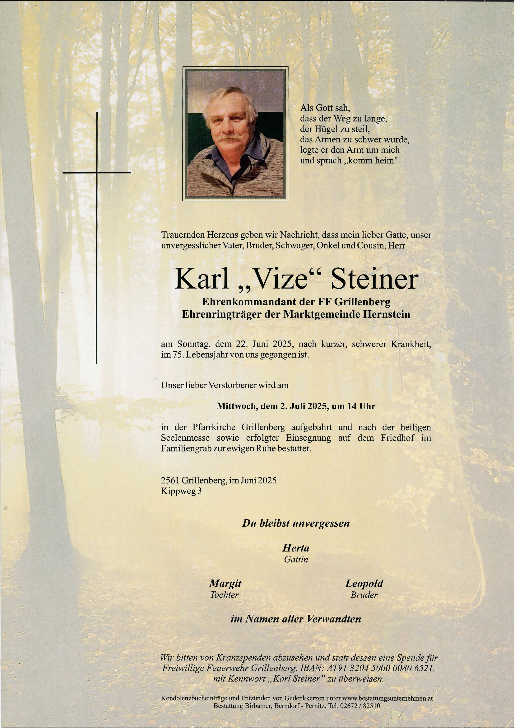 Traueranzeige von Karl "Vize" Steiner