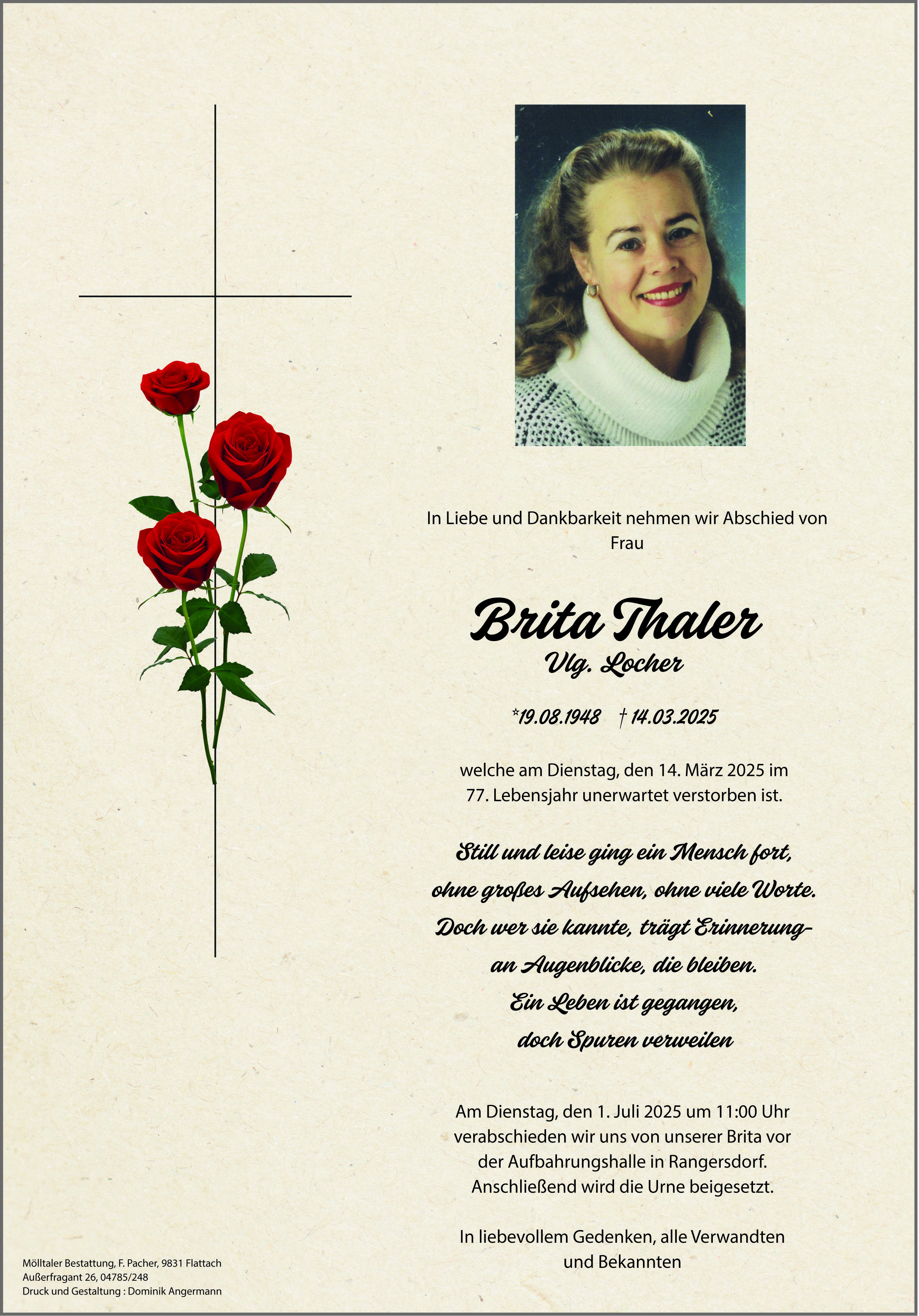 Traueranzeige von Brita Thaler