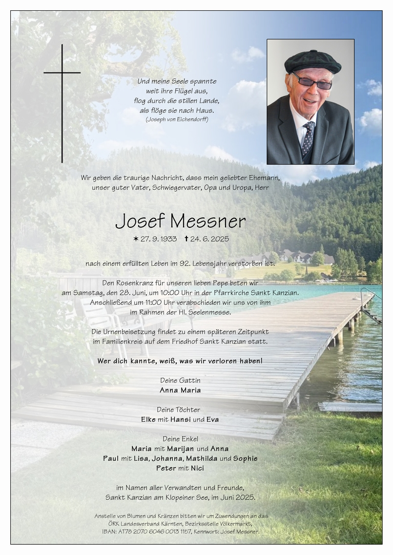 Traueranzeige von Josef Messner