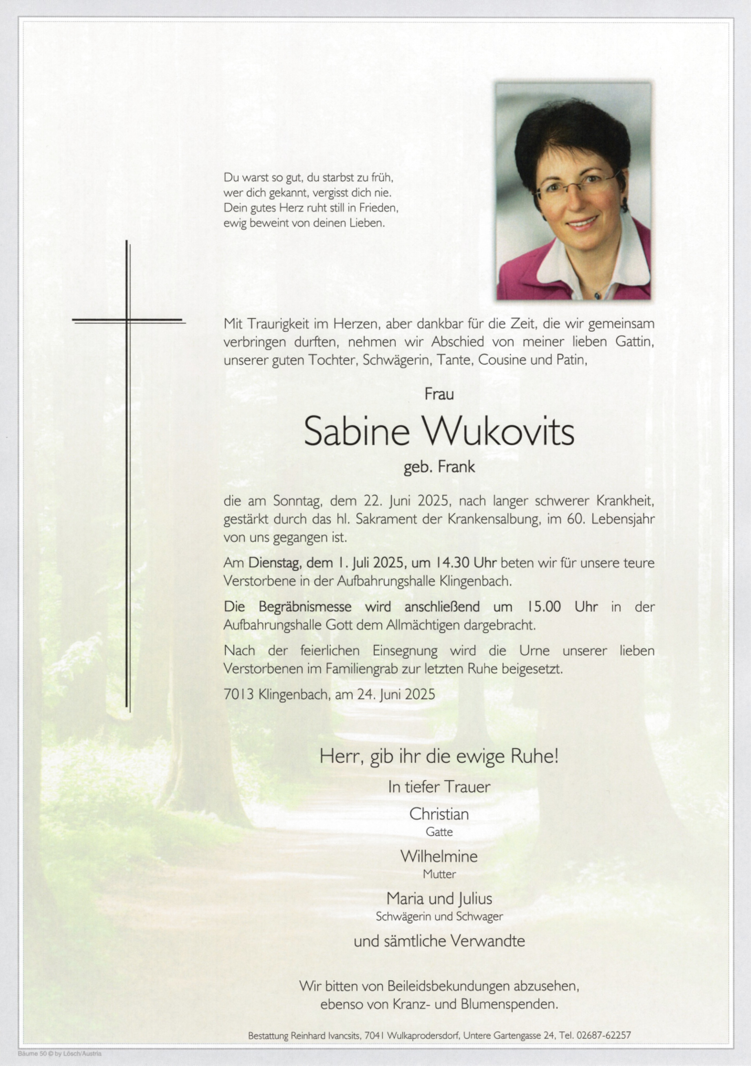 Traueranzeige von Sabine Wukovits