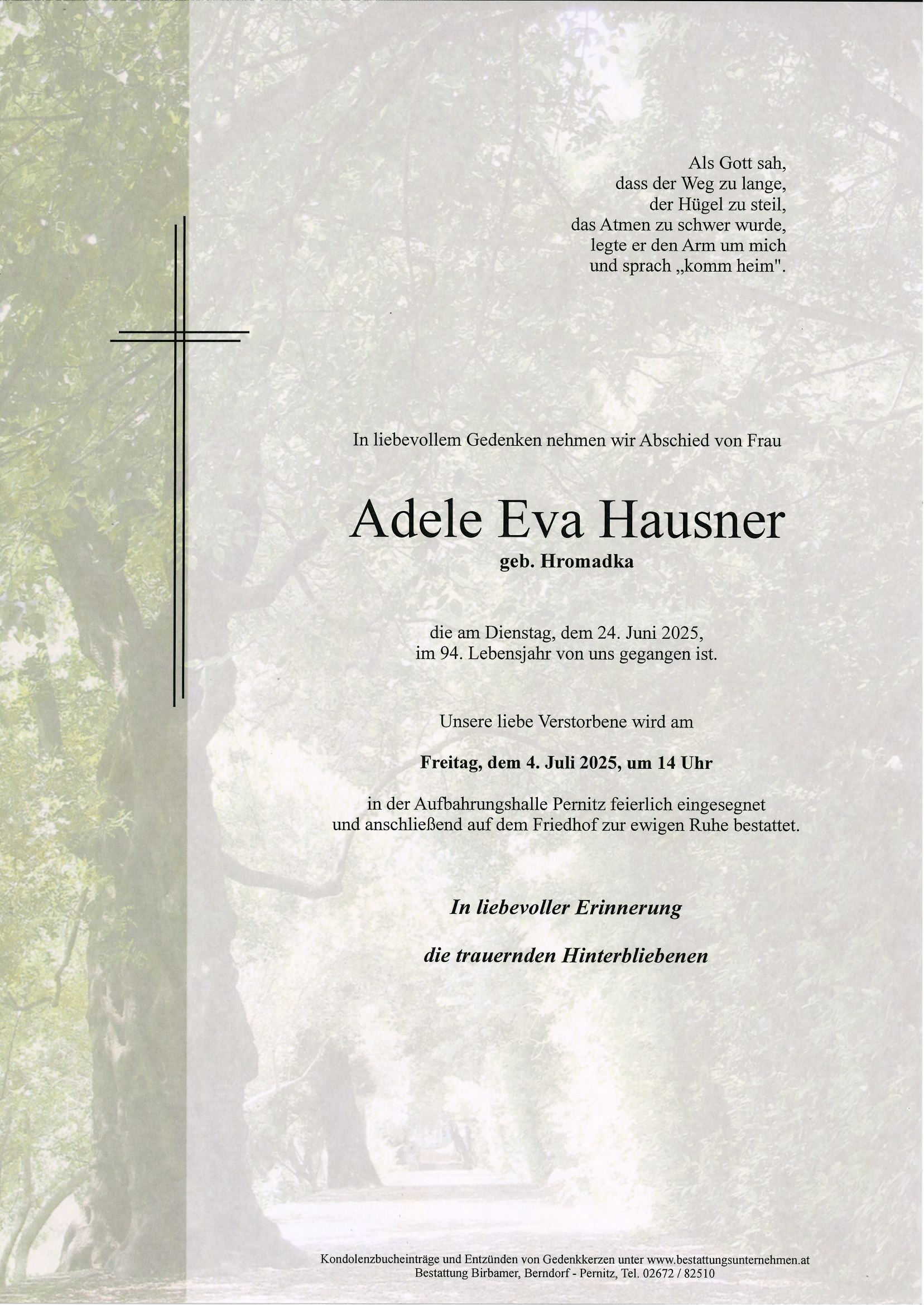 Traueranzeige von Adele Eva Hausner