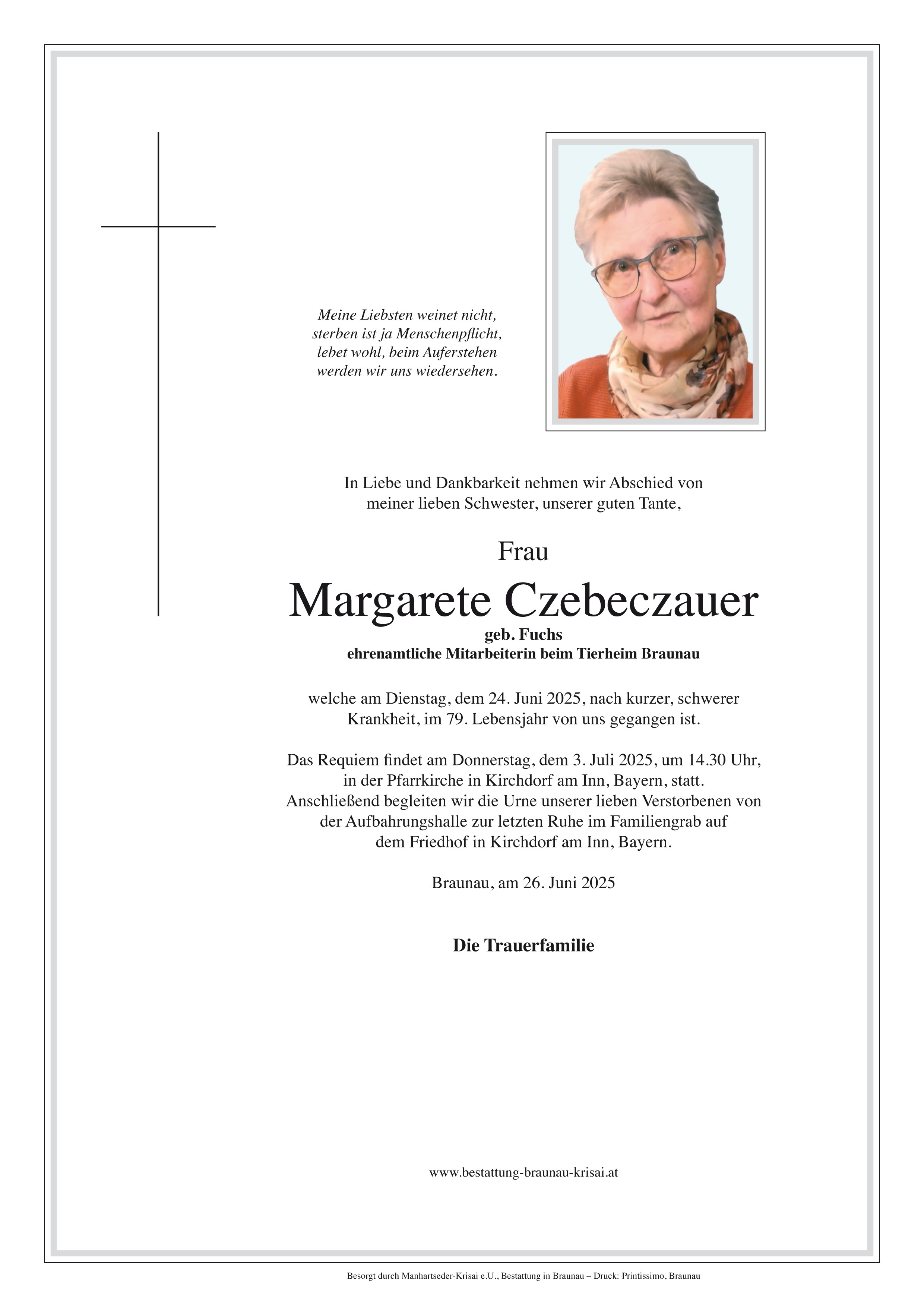 Traueranzeige von Margarete Czebeczauer