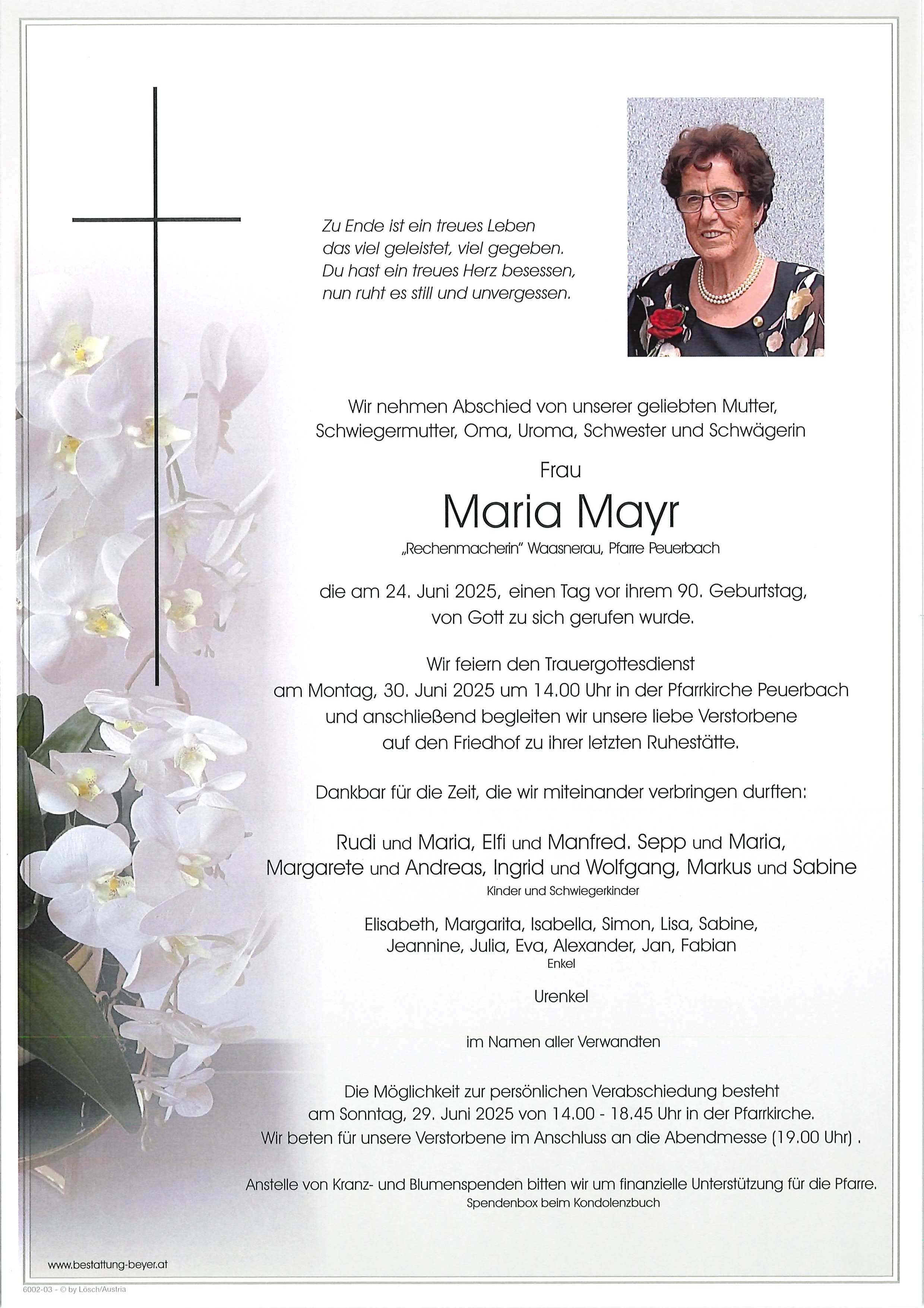 Traueranzeige von Maria Mayr