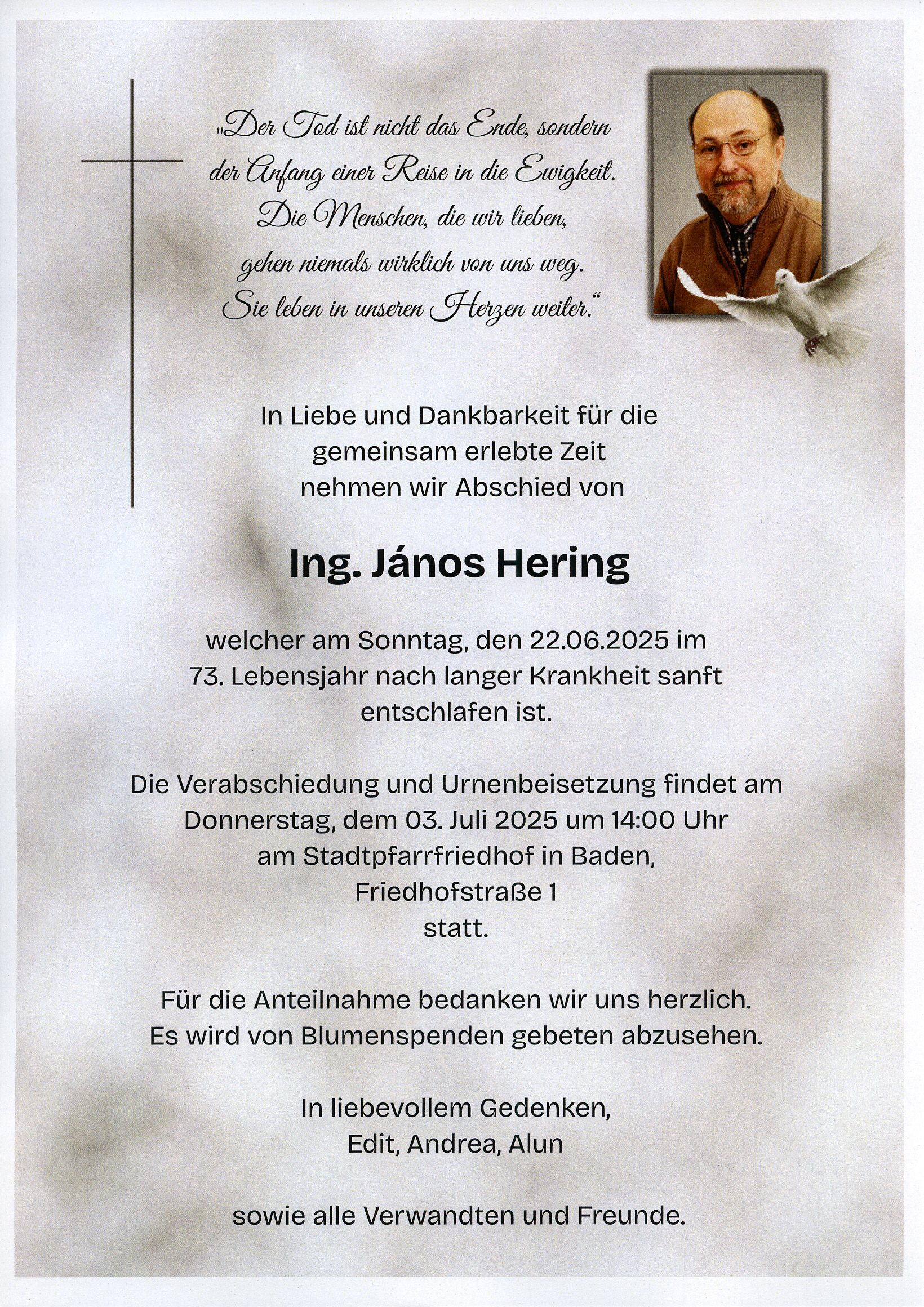 Traueranzeige von Ing. János Hering