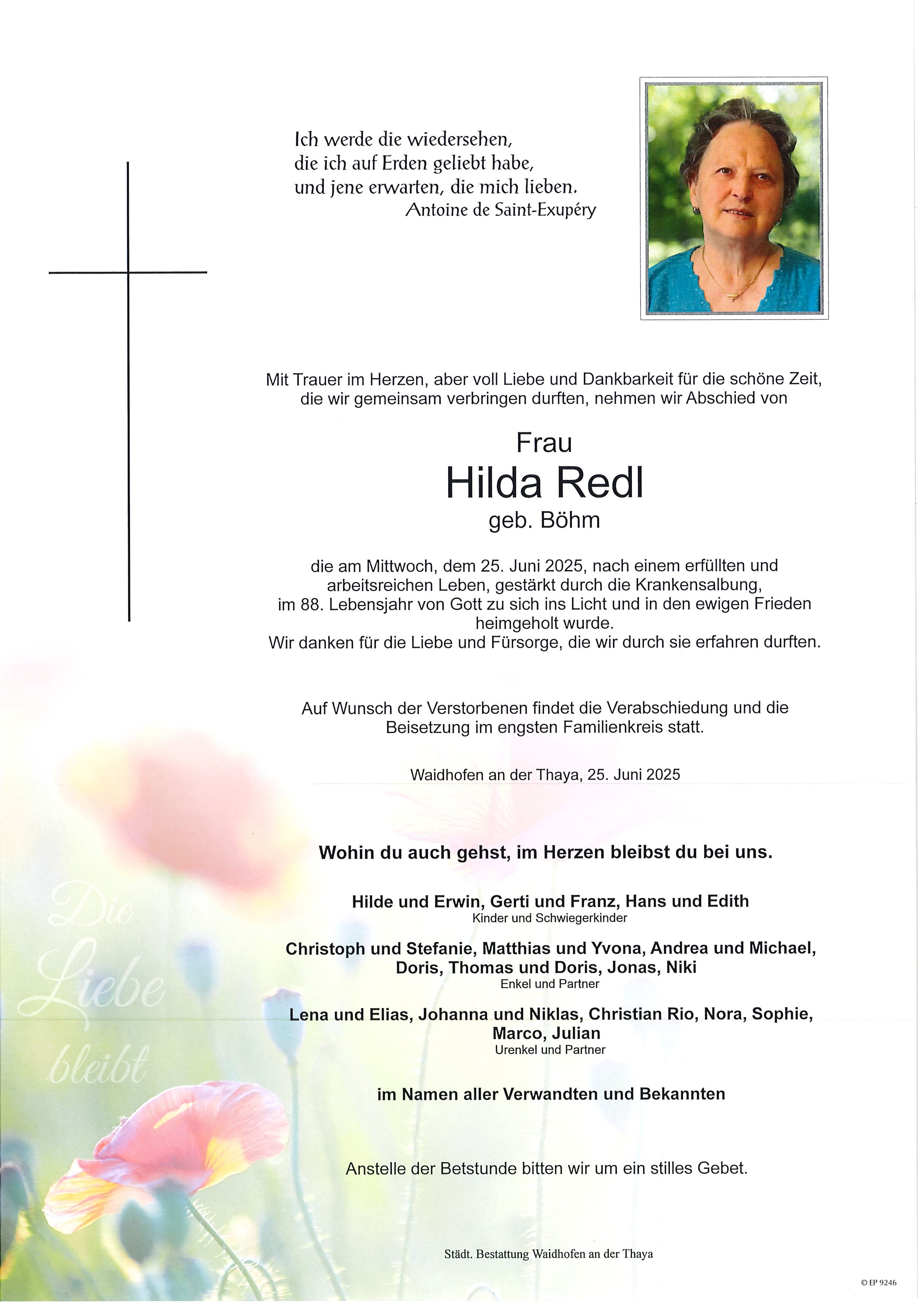 Traueranzeige von Hilda Redl