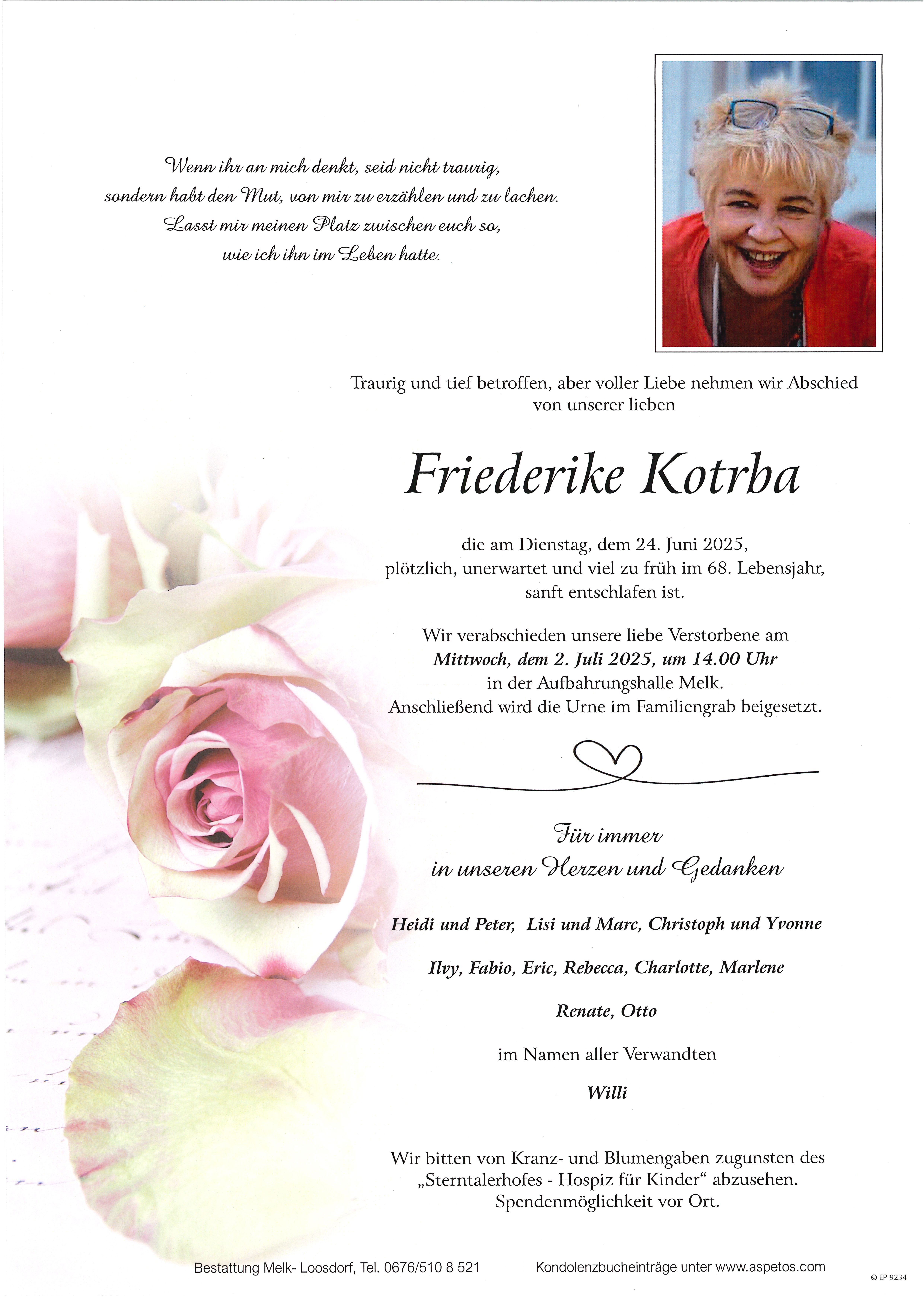 Traueranzeige von Friederike Kotrba