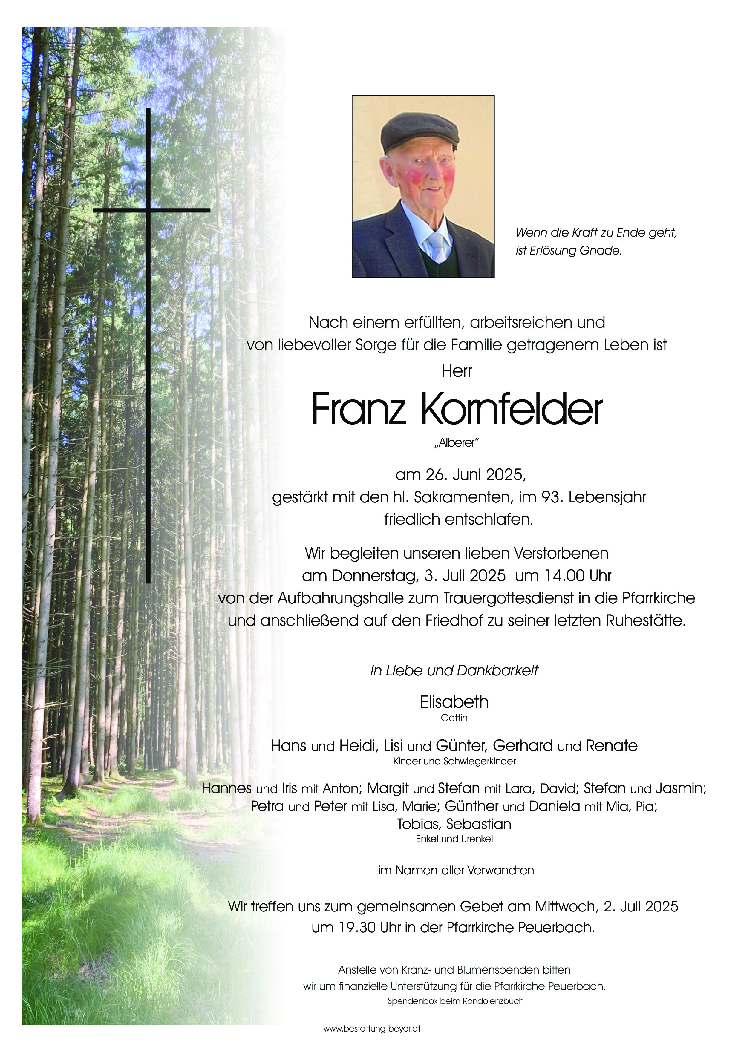 Traueranzeige von Franz Kornfelder