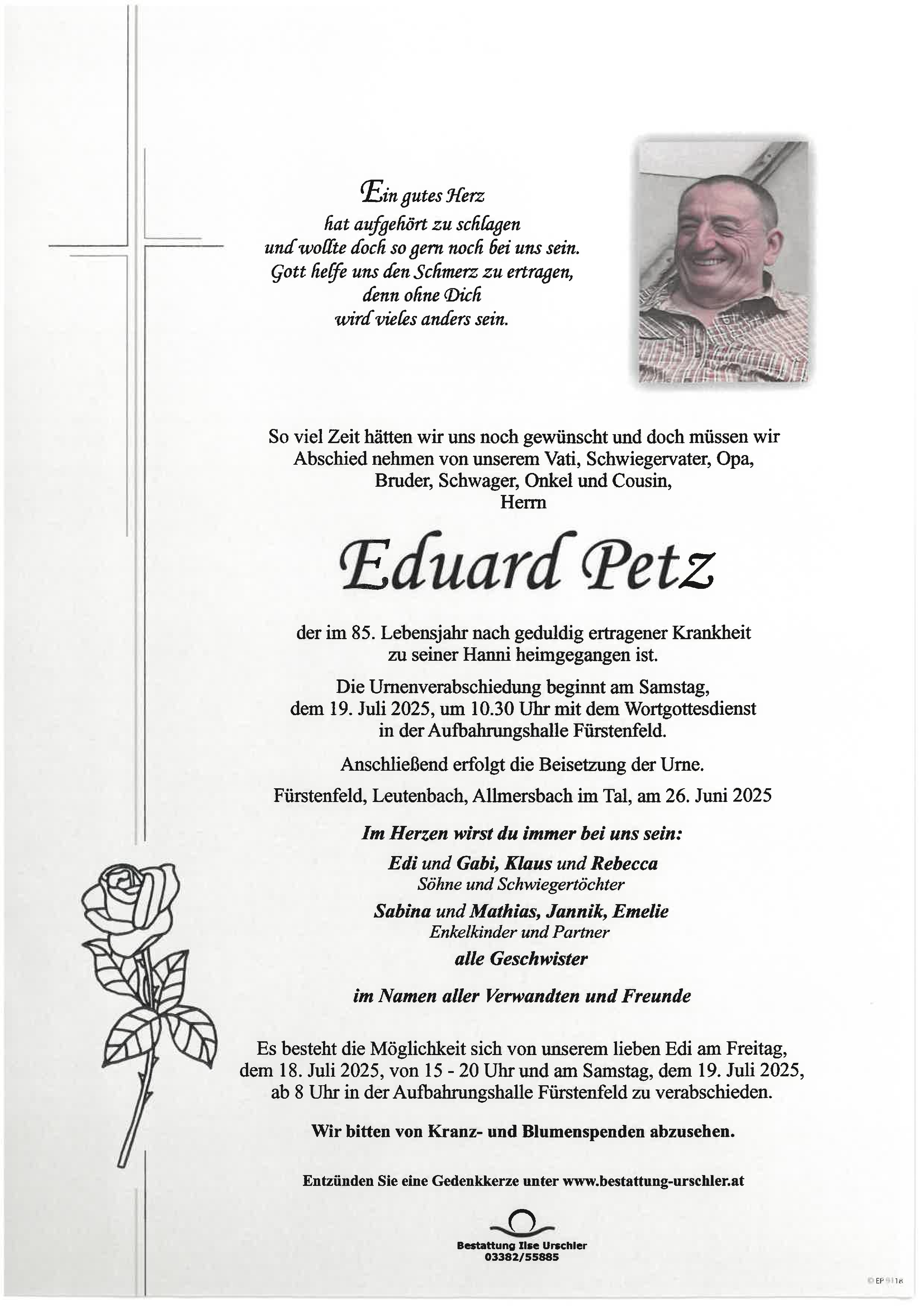 Traueranzeige von Eduard Petz