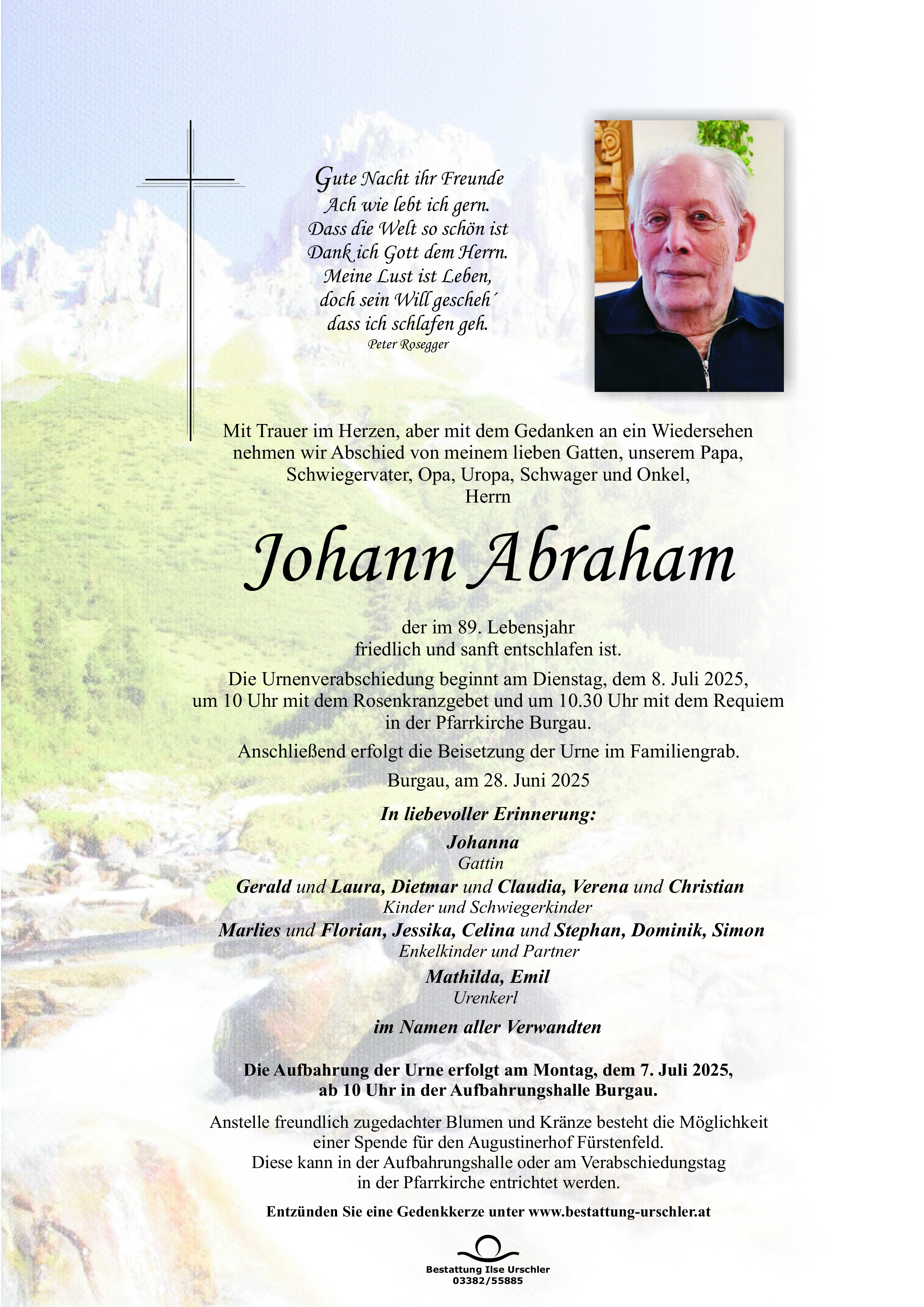 Traueranzeige von Johann Abraham