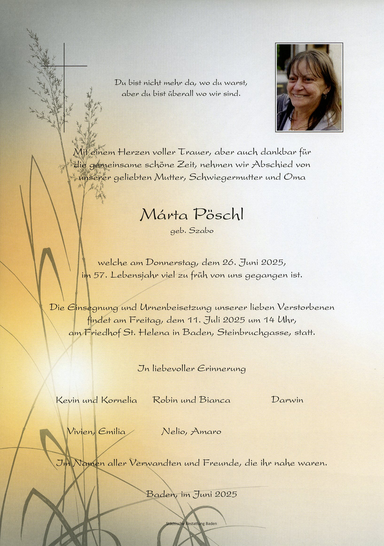 Traueranzeige von Márta Pöschl