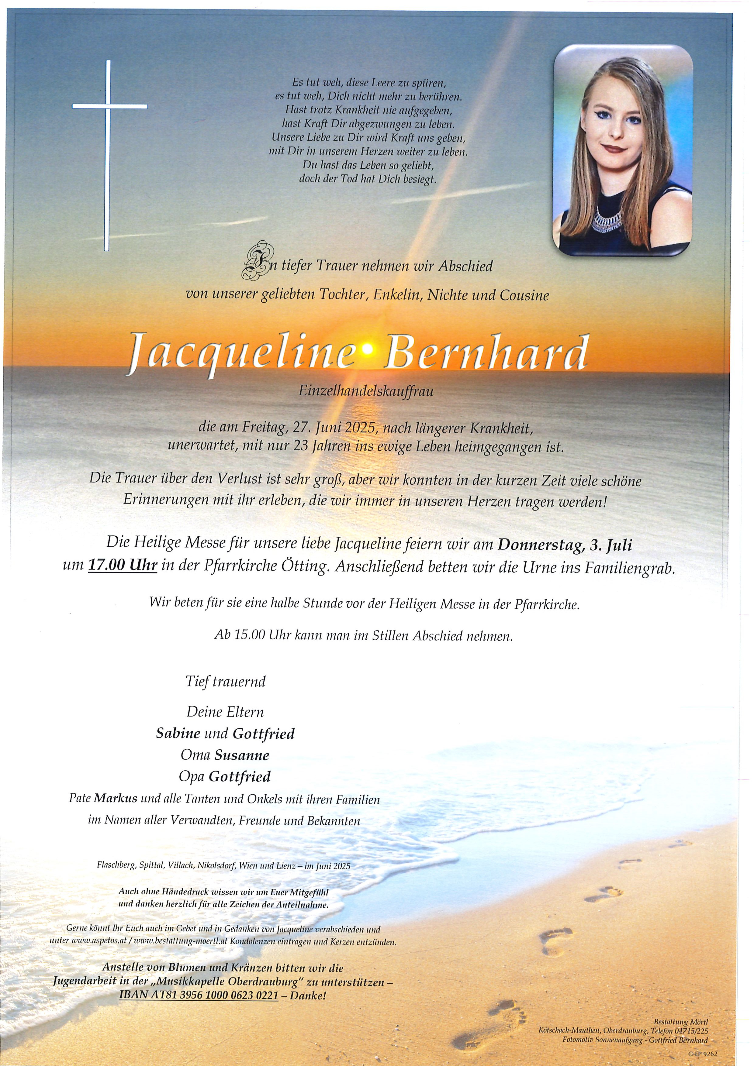 Traueranzeige von Jacqueline BErnhard