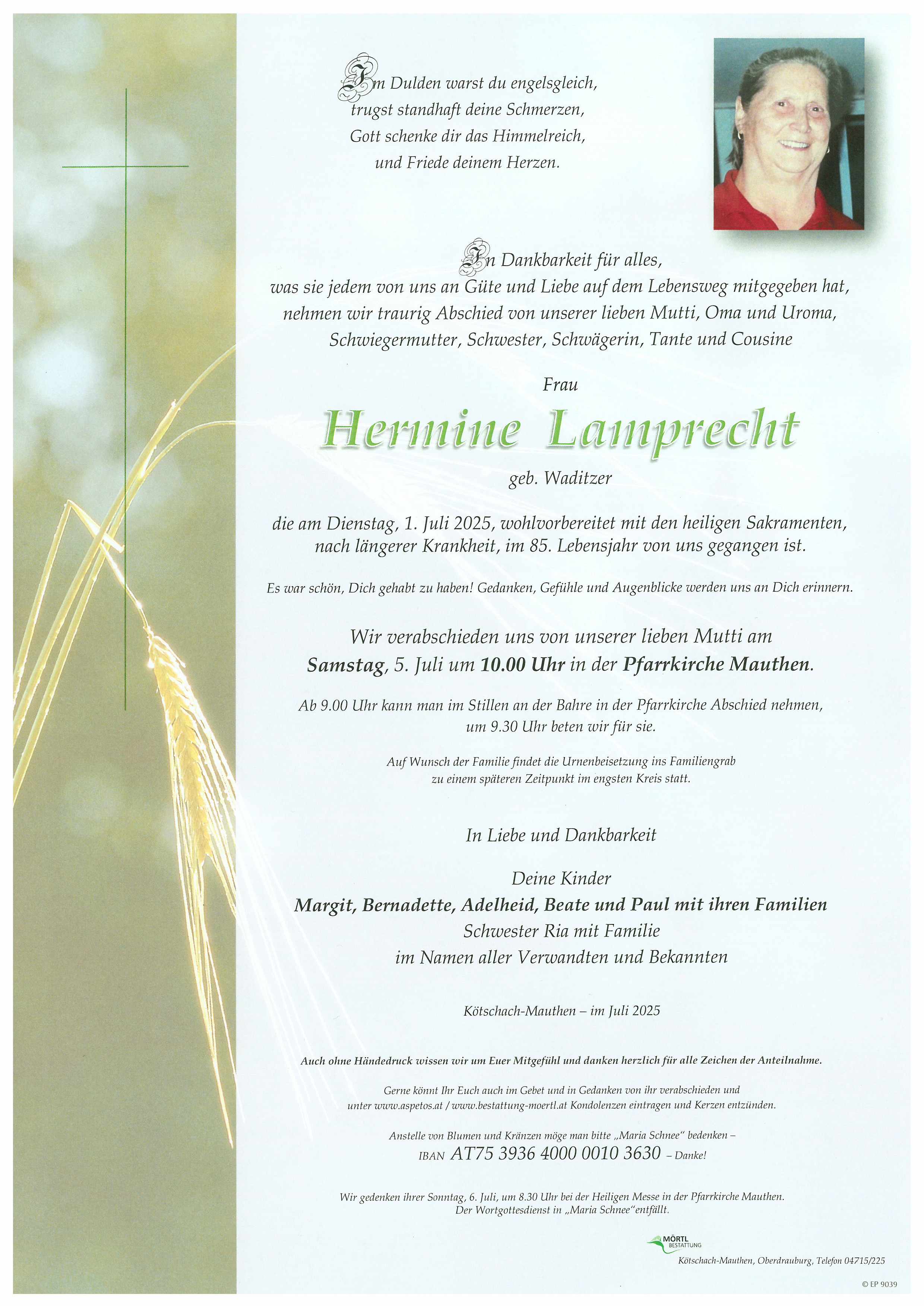 Traueranzeige von Hermine Lamprecht