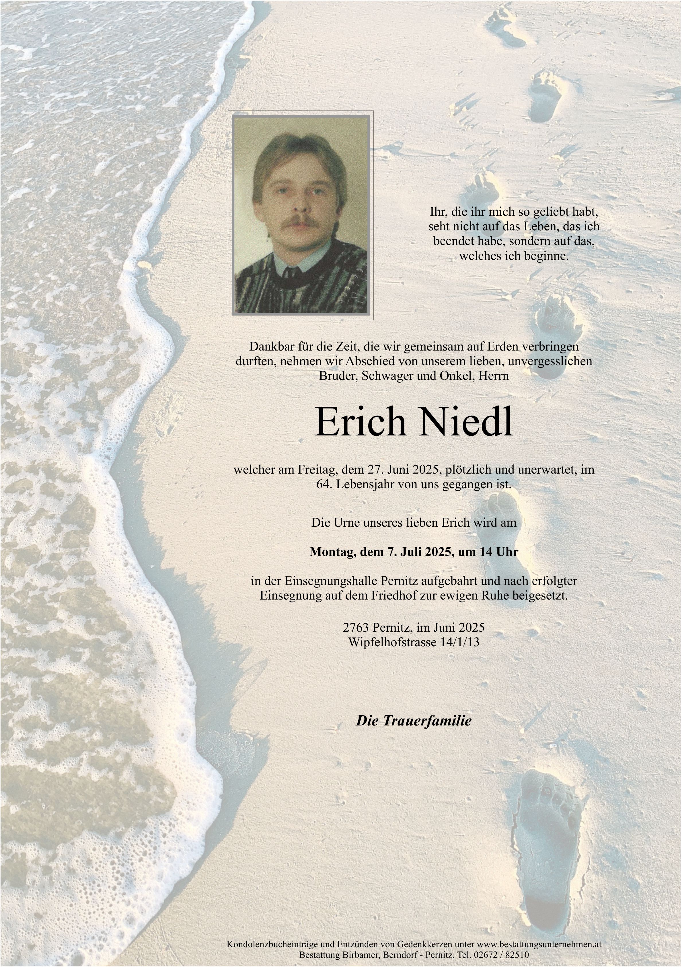 Traueranzeige von Erich Niedl