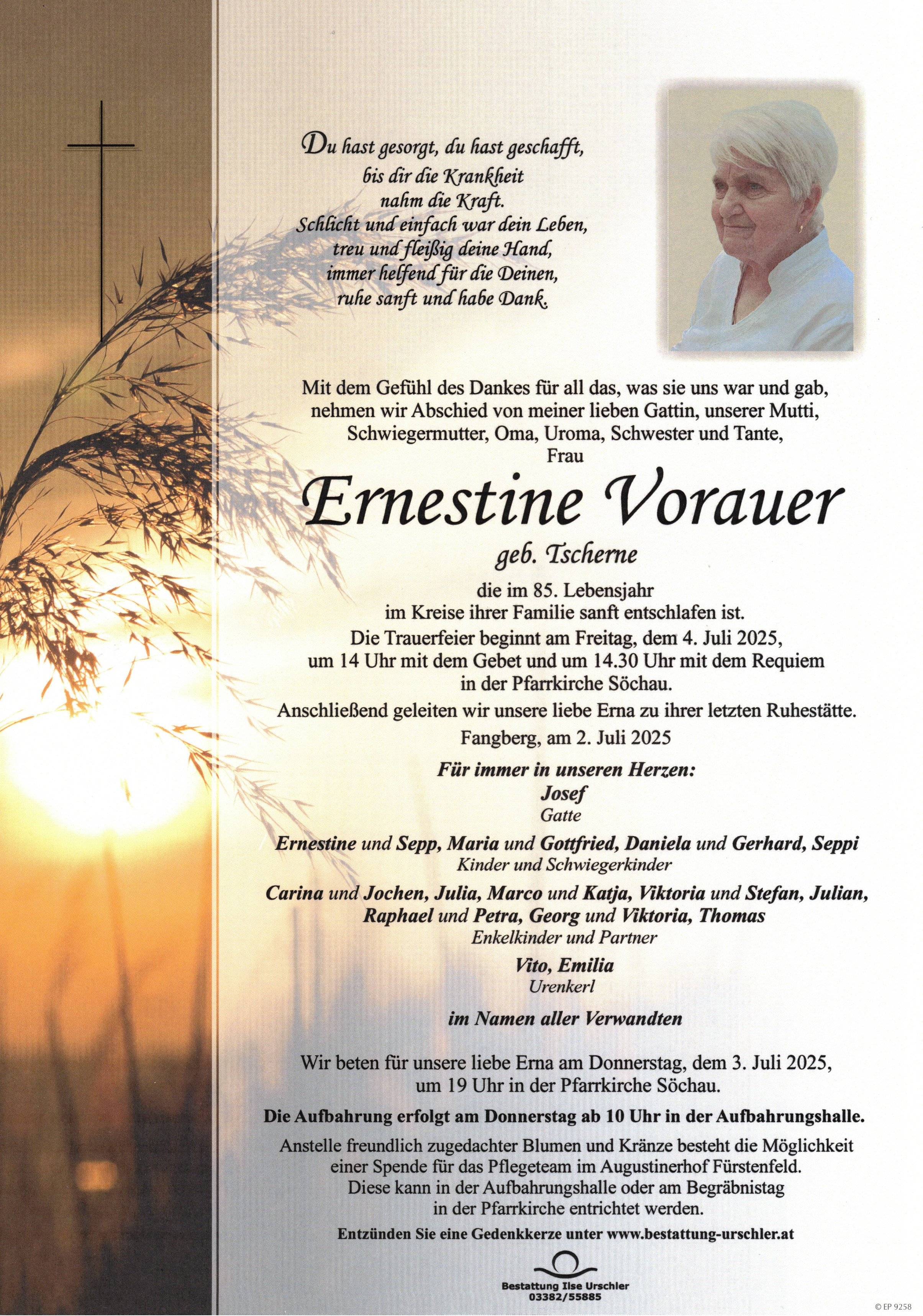 Traueranzeige von Ernestine Vorauer