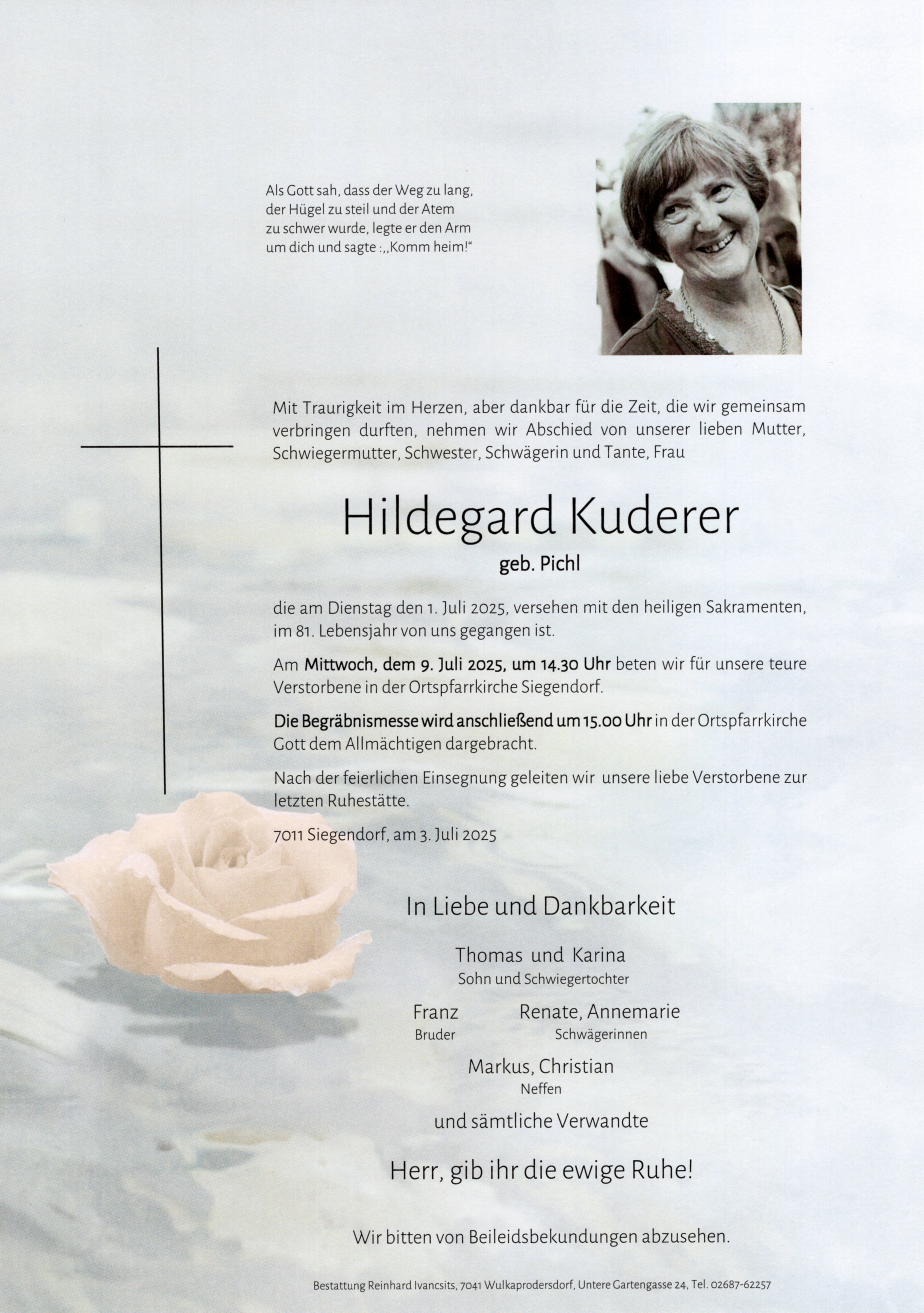 Traueranzeige von Hildegard Kuderer