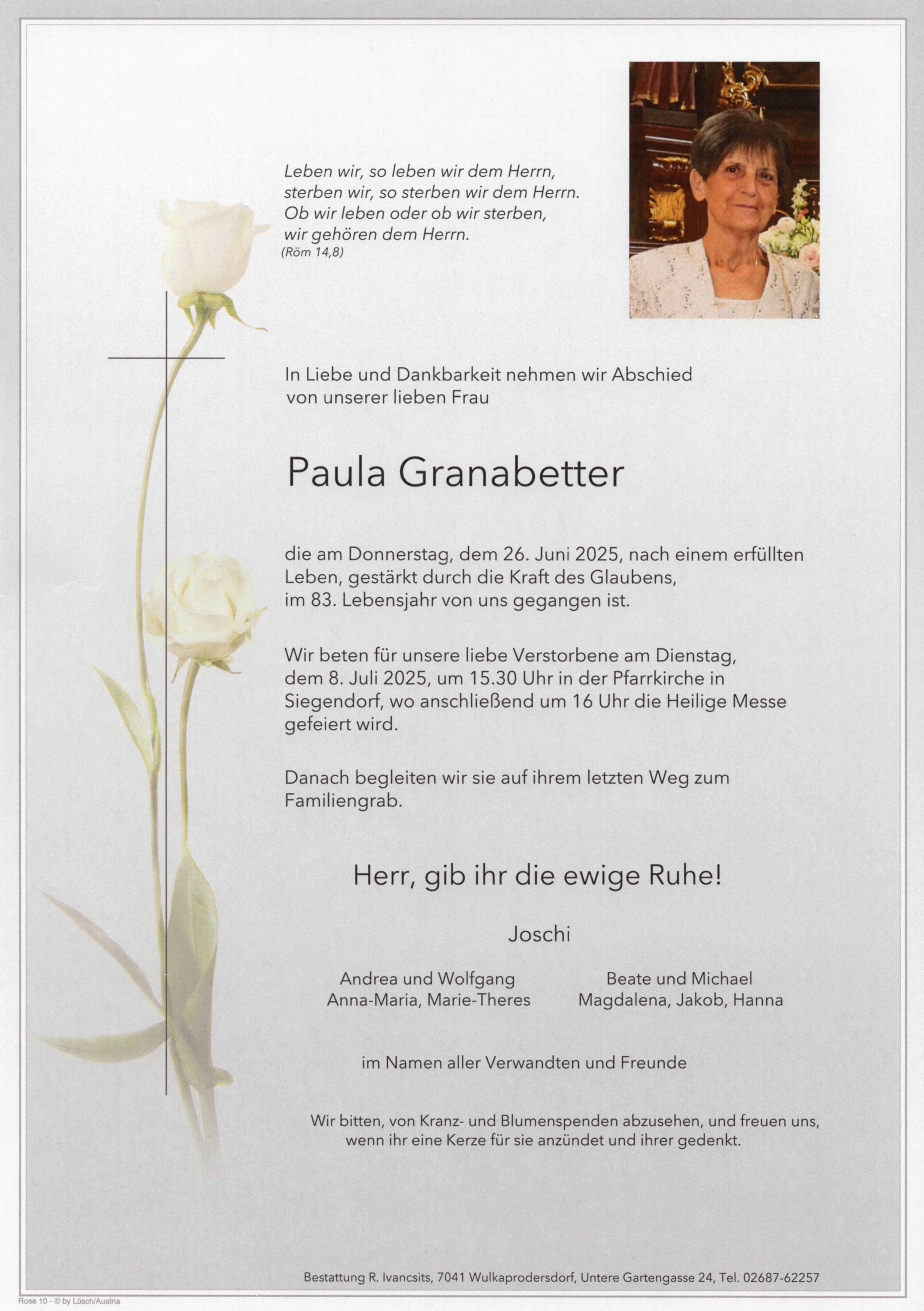 Traueranzeige von Paula Granabetter