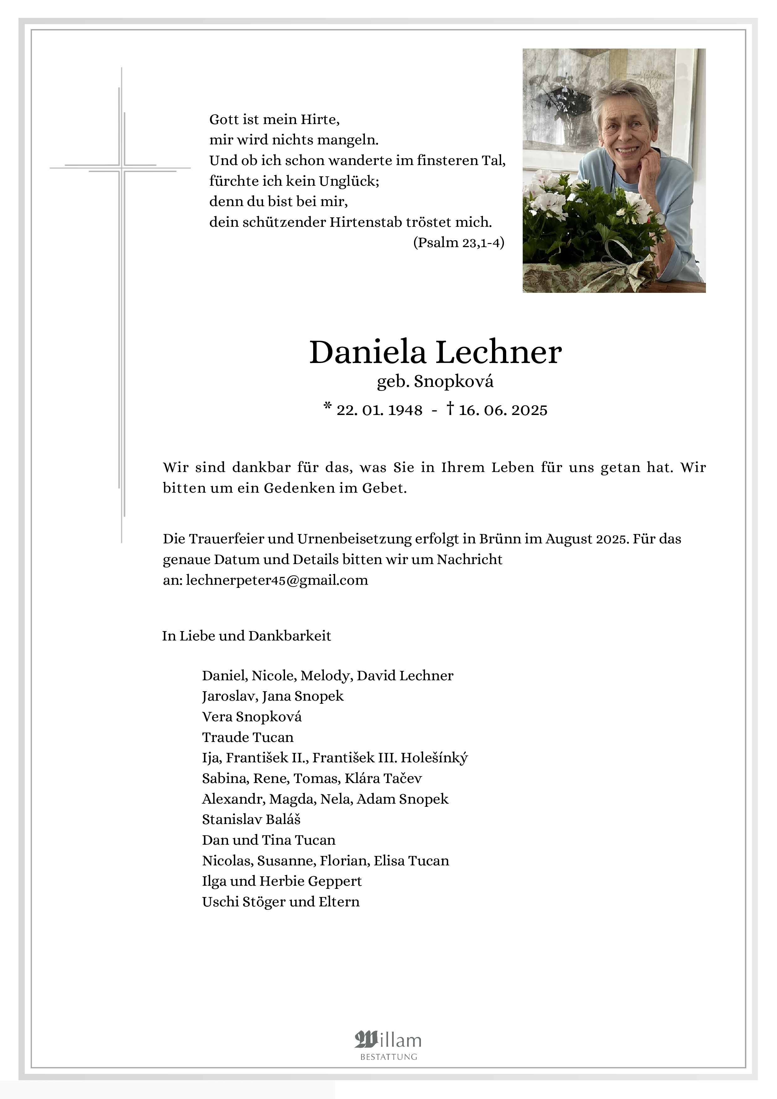 Traueranzeige von Daniela Lechner