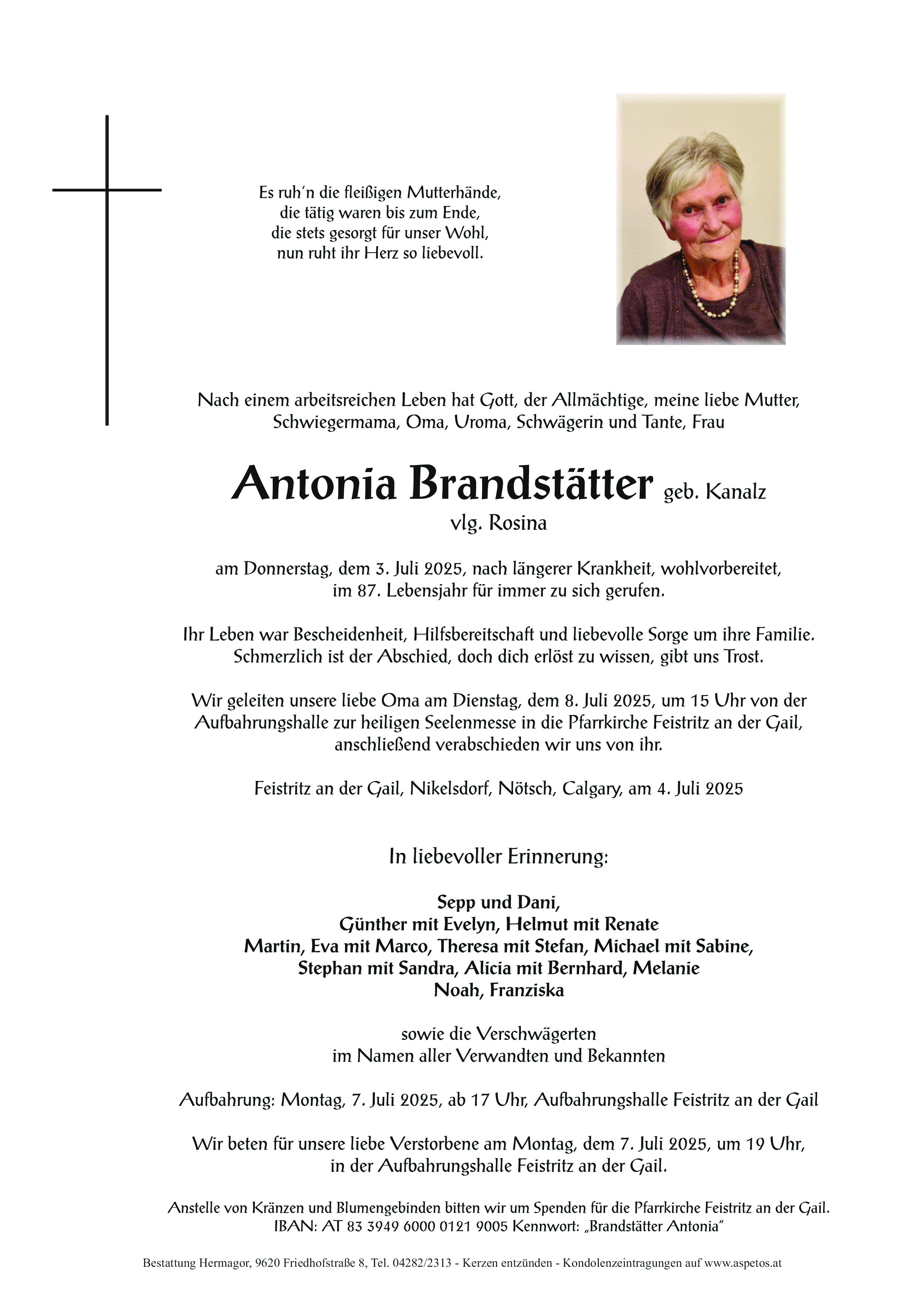 Traueranzeige von Antonia Brandstätter