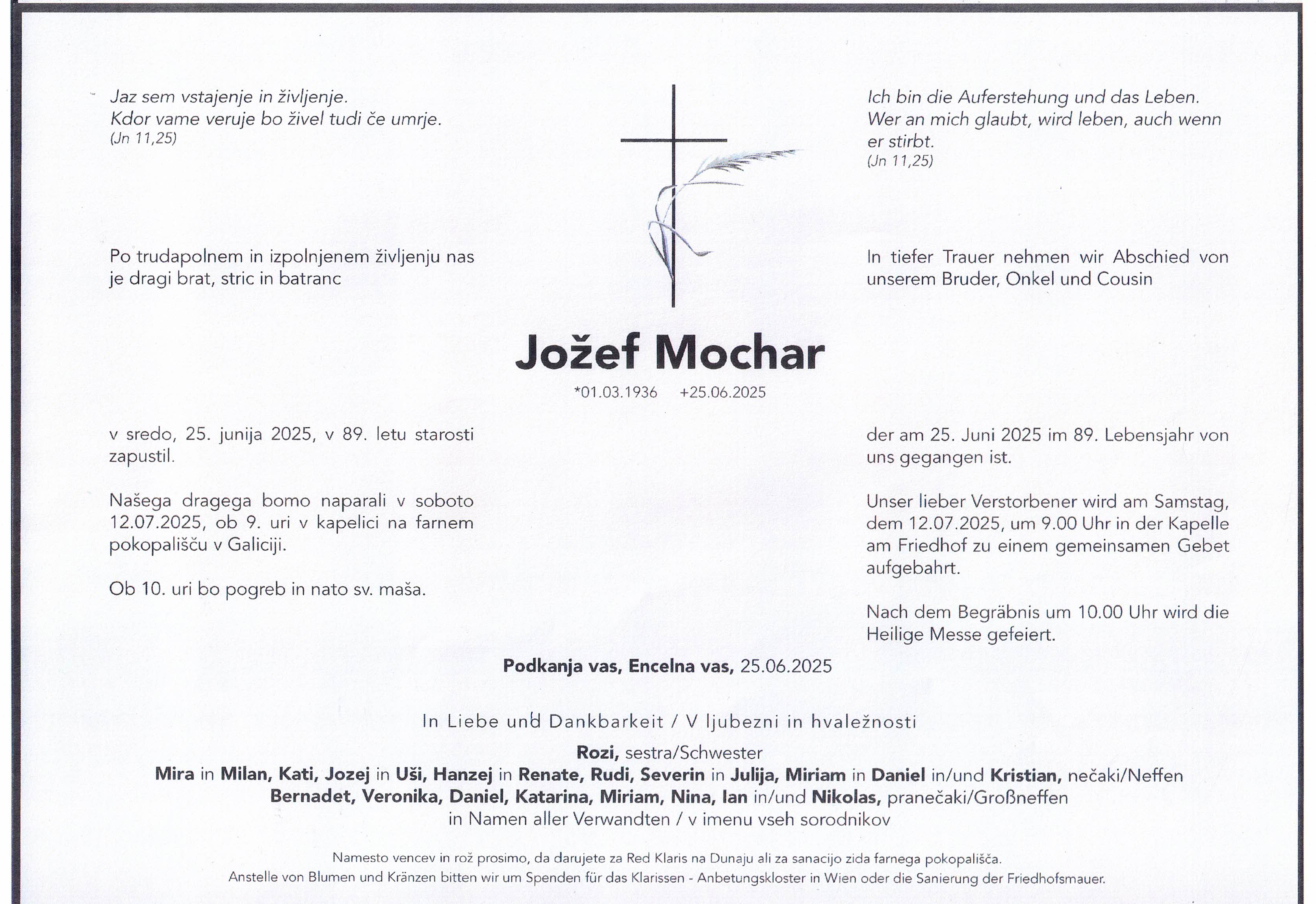 Traueranzeige von Jozef Mochar