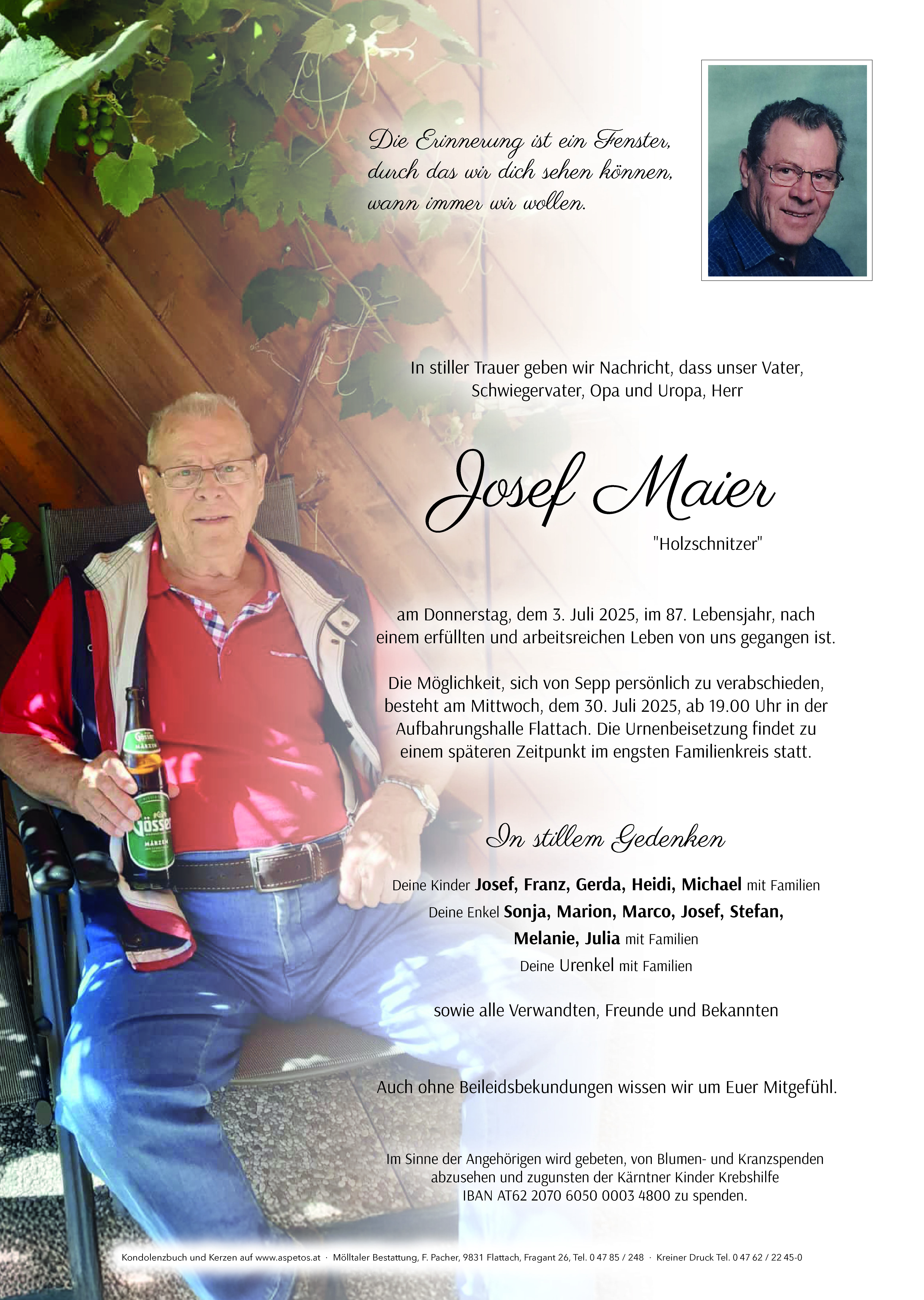 Traueranzeige von Josef Maier