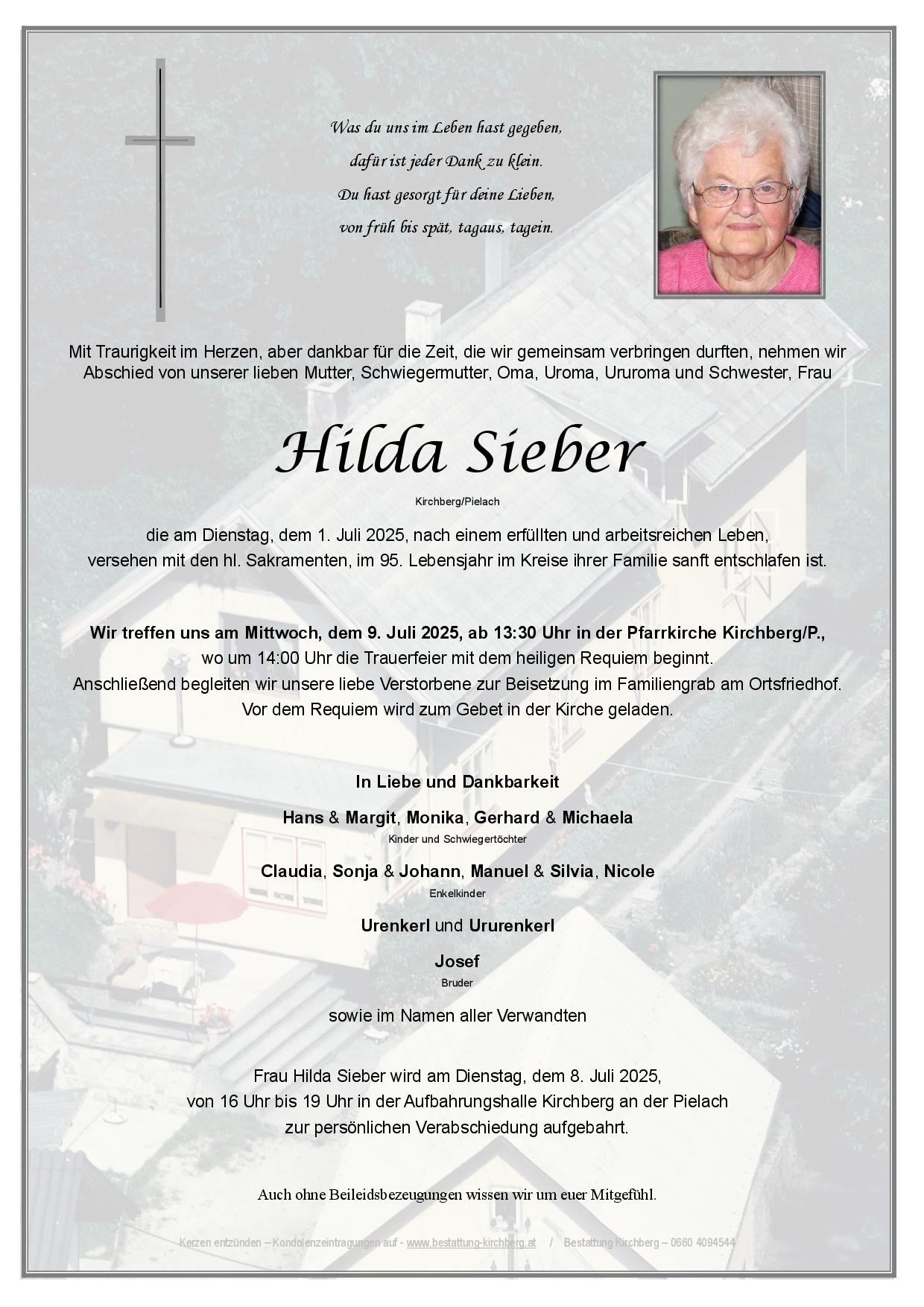 Traueranzeige von Hilda Sieber