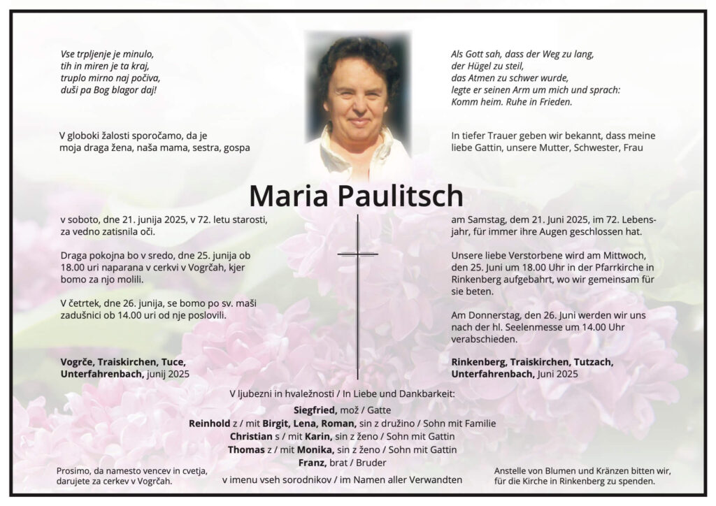 Traueranzeige von Maria Paulitsch
